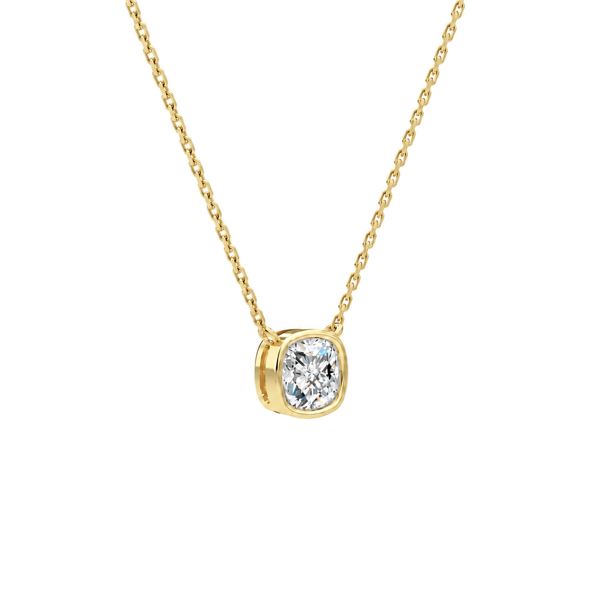 Sienna Cushion Bezel Solitaire Lab-Grown Diamond Necklace in 14K Yellow Gold, alternate product view