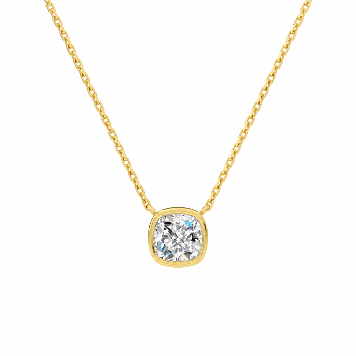 Sienna Cushion Bezel Solitaire Lab-Grown Diamond Necklace in 18K Yellow Gold, front view