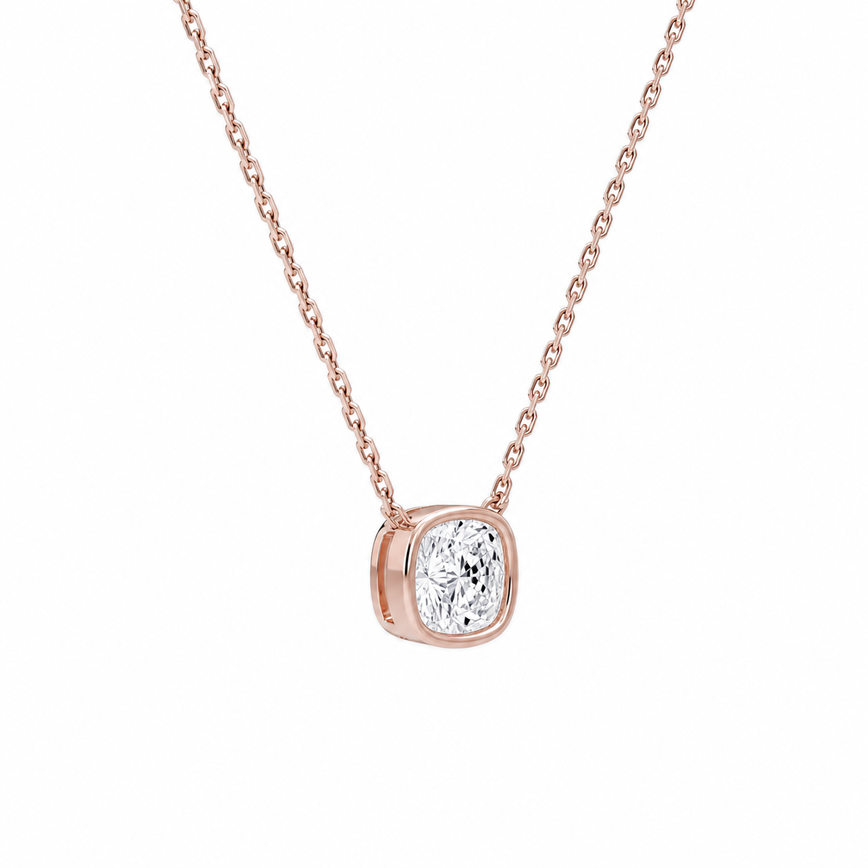 Sienna Cushion Bezel Solitaire Diamond Necklace in 14K Rose Gold second product view