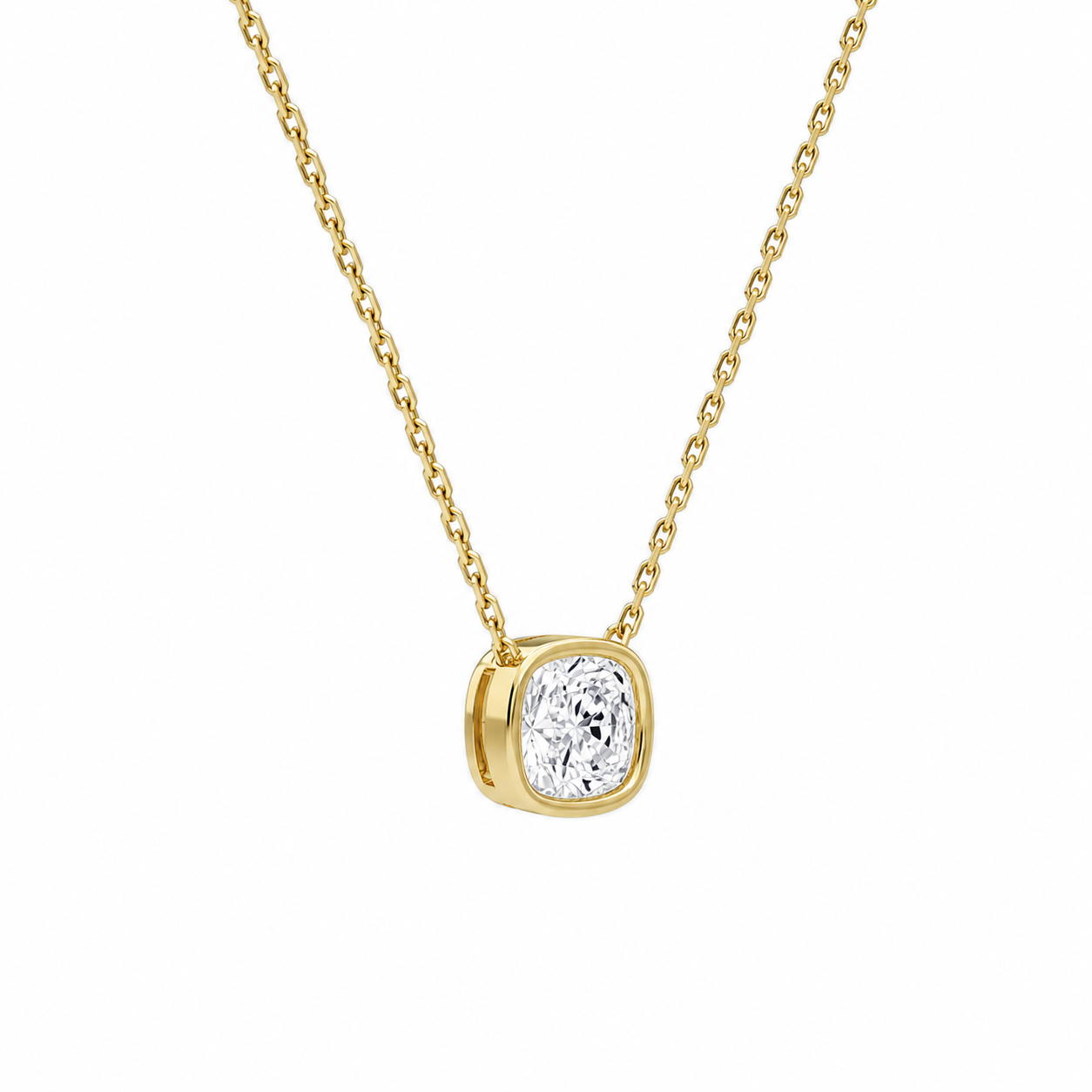 Sienna Cushion Bezel Solitaire Diamond Necklace in 18K Yellow Gold second product view