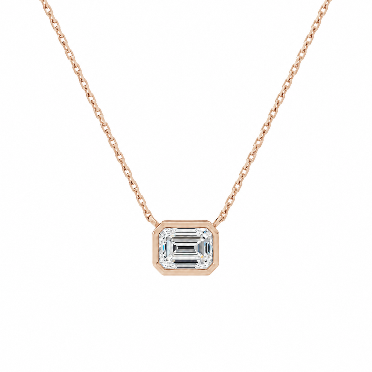 Sienna Emerald Bezel Solitaire Lab-Grown Diamond Necklace in 14K Rose Gold, front view