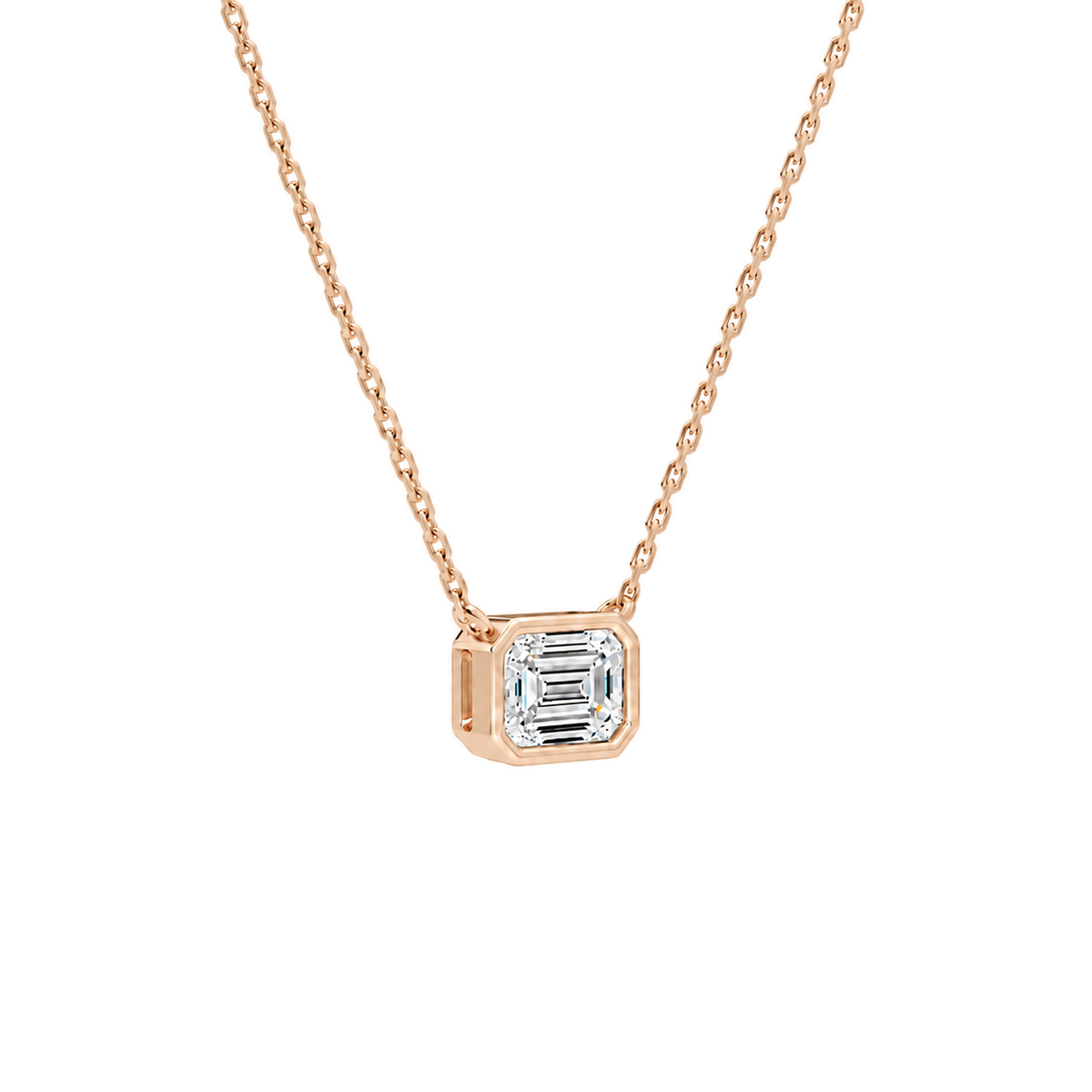 Sienna Emerald Bezel Solitaire Lab-Grown Diamond Necklace in 14K Rose Gold, alternate product view