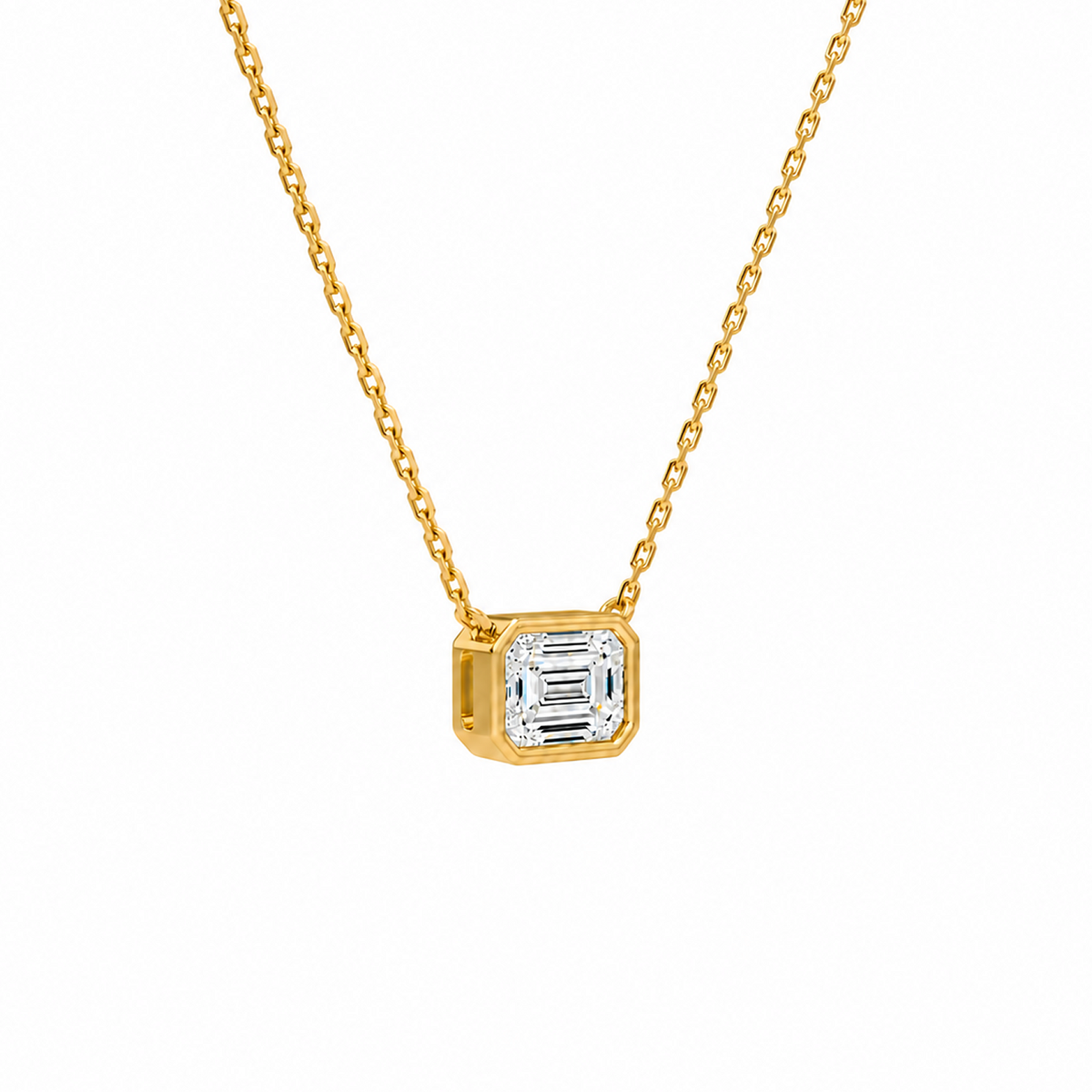 Sienna Emerald Bezel Solitaire Lab-Grown Diamond Necklace in 14K Yellow Gold, alternate product view