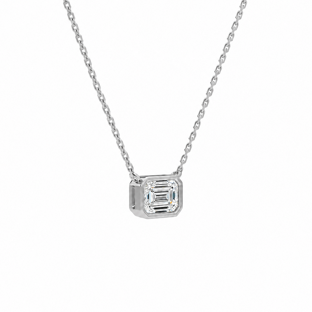 Sienna Emerald Bezel Solitaire Lab-Grown Diamond Necklace in Platinum, alternate product view