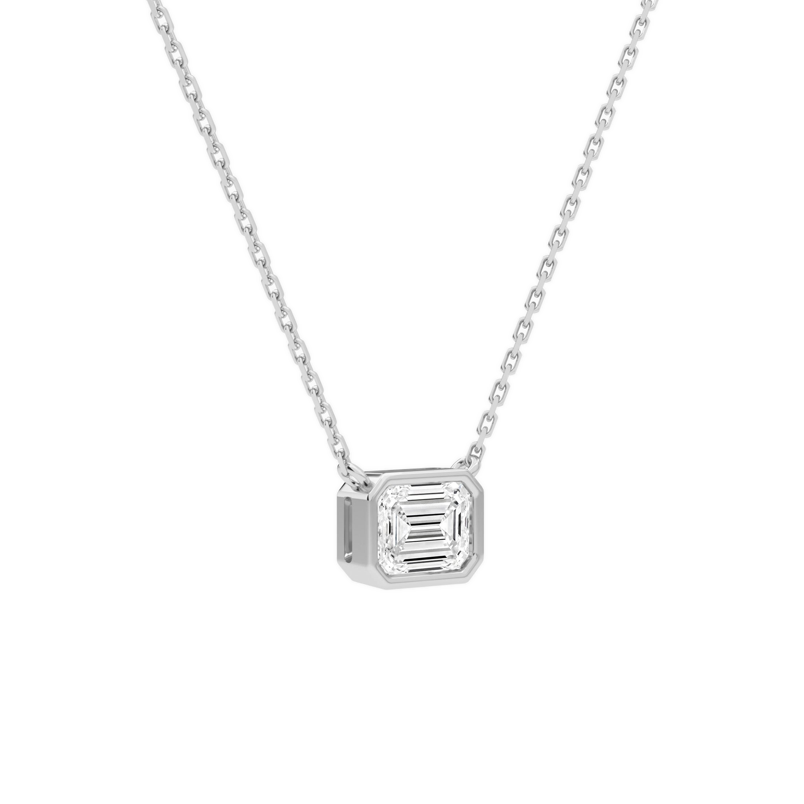 Sienna Emerald Bezel Solitaire Diamond Necklace in 18K White Gold second product view