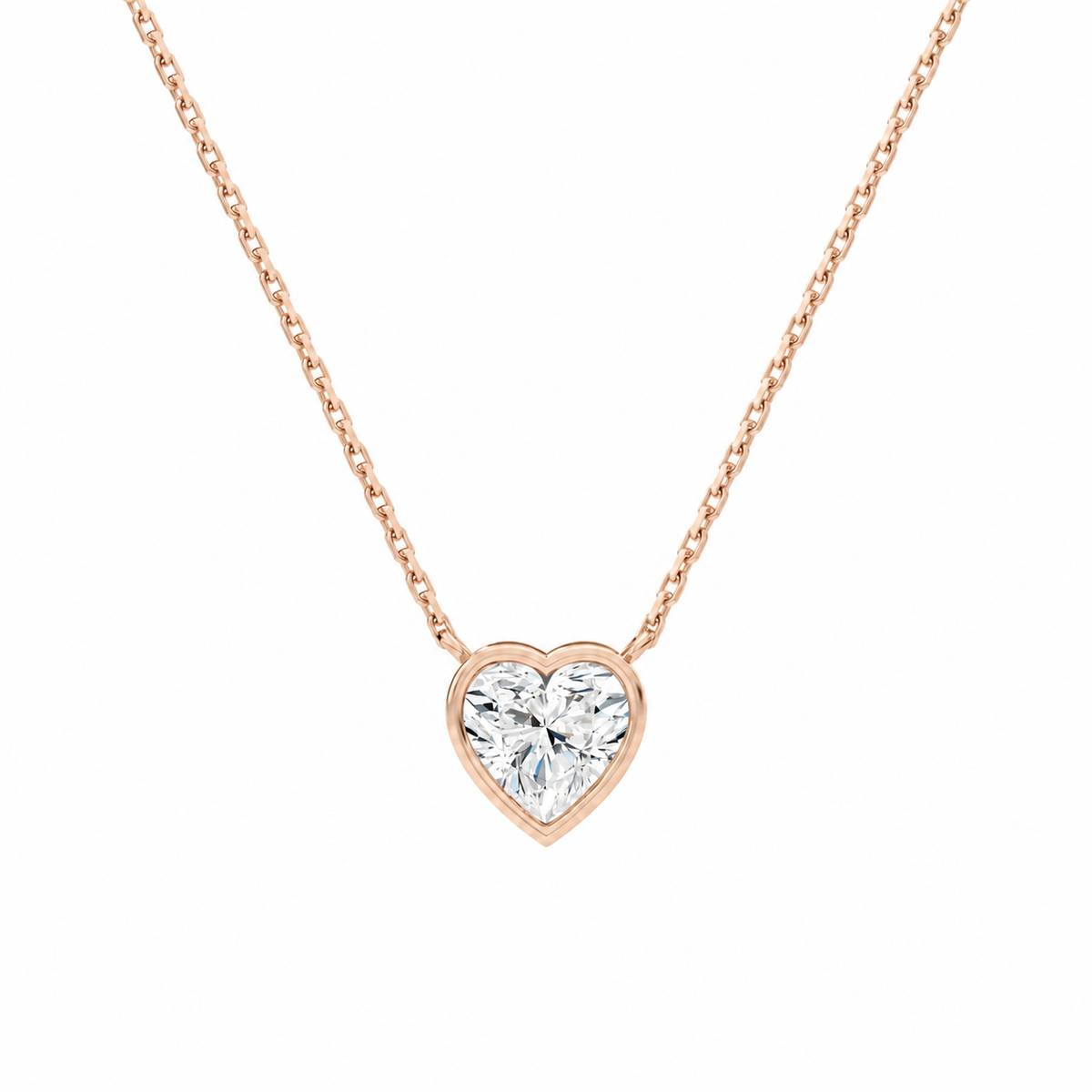 Sienna Heart Bezel Solitaire Lab-Grown Diamond Necklace in 14K Rose Gold, front view
