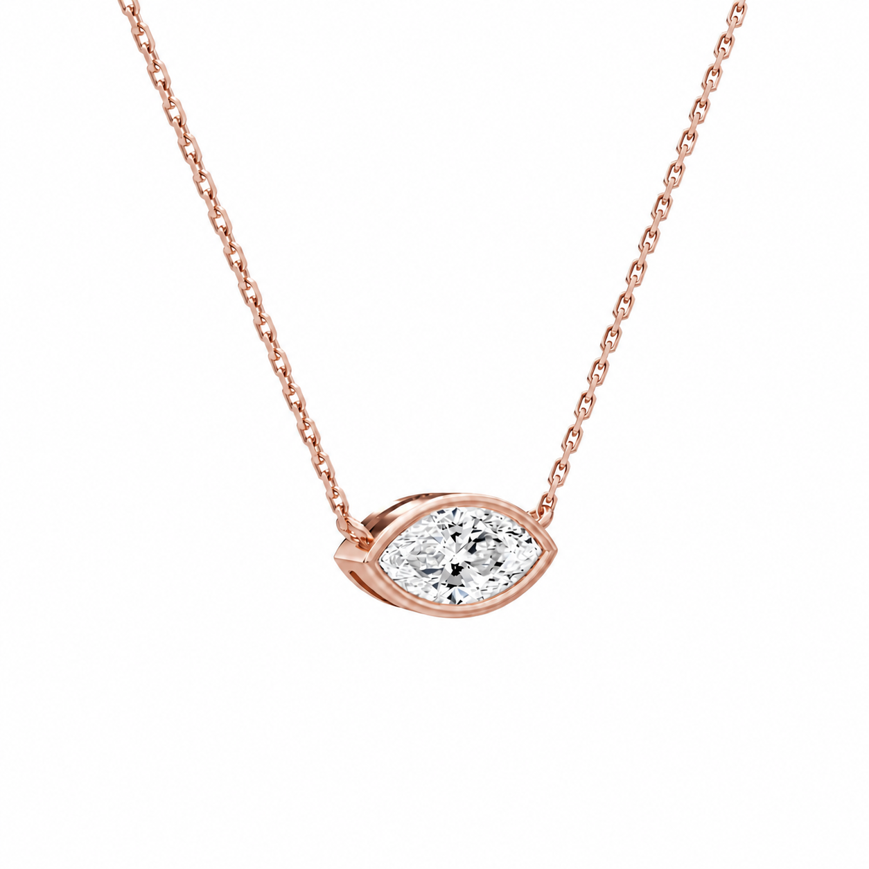 Sienna Marquise Bezel Solitaire Diamond Necklace in 14K Rose Gold second product view