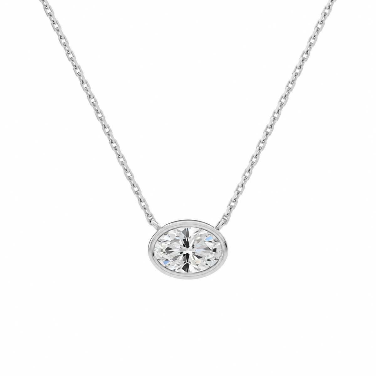 Sienna Oval Bezel Solitaire Lab-Grown Diamond Necklace in 14K White Gold, front view