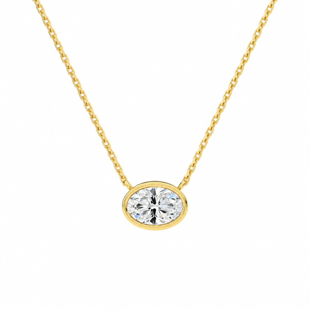 Sienna Oval Bezel Solitaire Lab-Grown Diamond Necklace in 14K Yellow Gold, front view