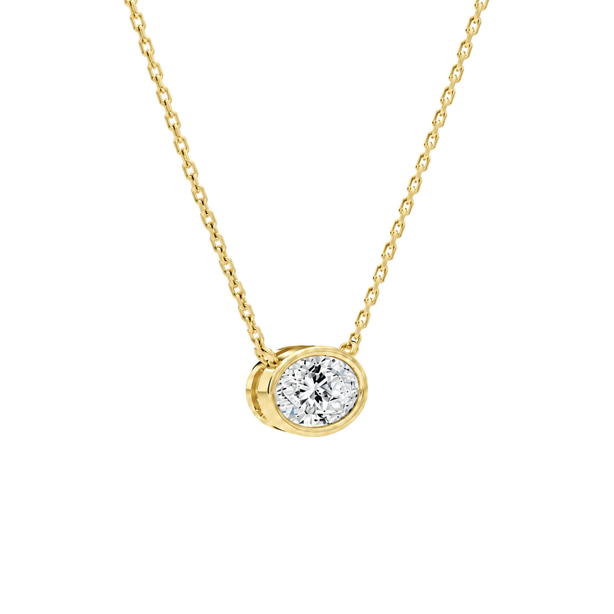 Sienna Oval Bezel Solitaire Lab-Grown Diamond Necklace in 14K Yellow Gold, alternate product view