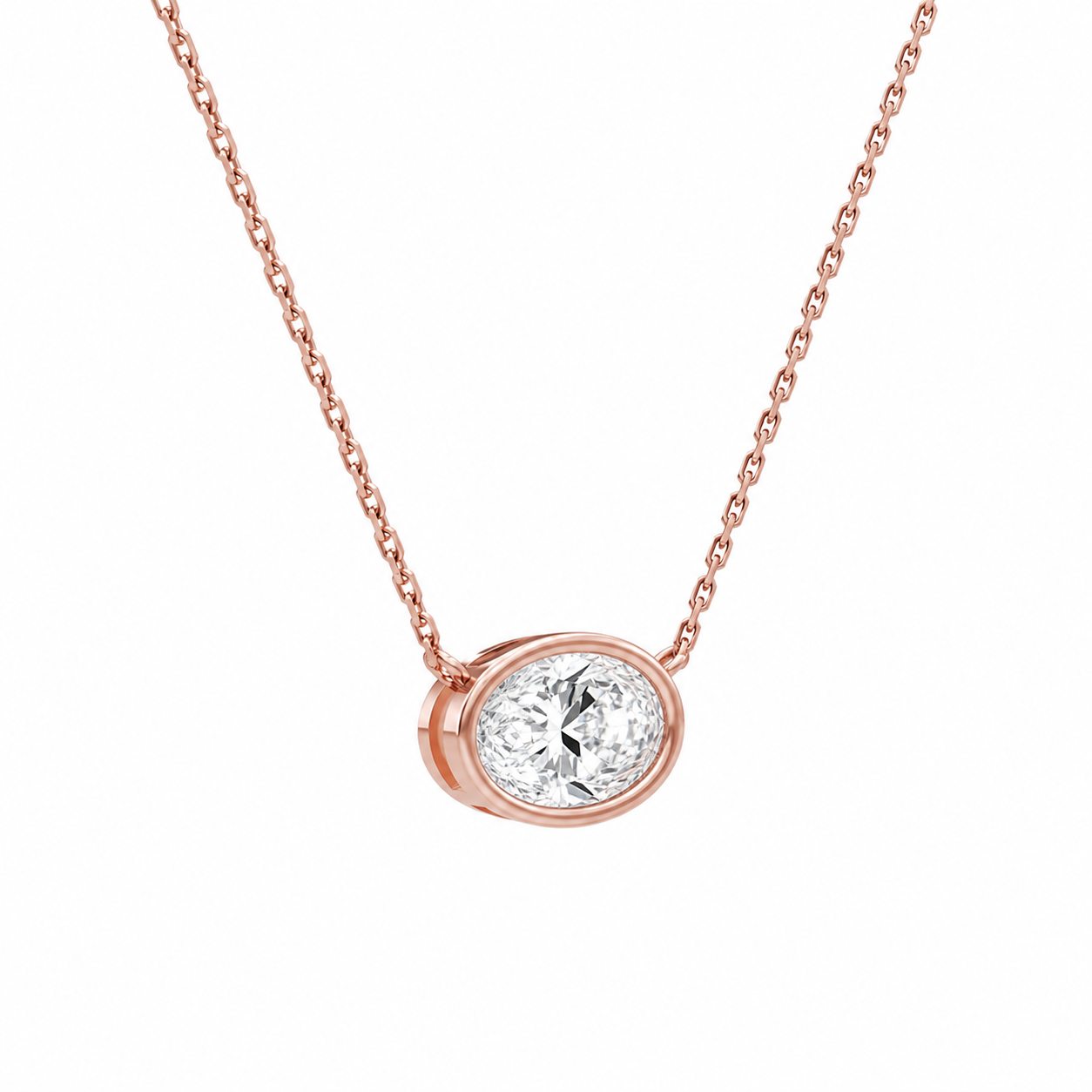 Sienna Oval Bezel Solitaire Diamond Necklace in 14K Rose Gold second product view