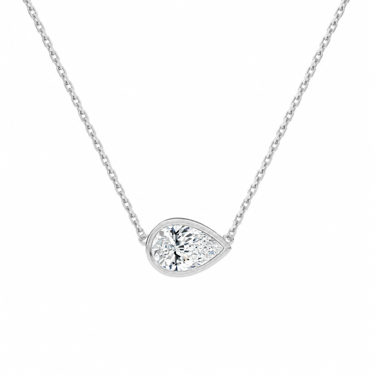Sienna Pear Bezel Solitaire Lab-Grown Diamond Necklace in 14K White Gold, front view