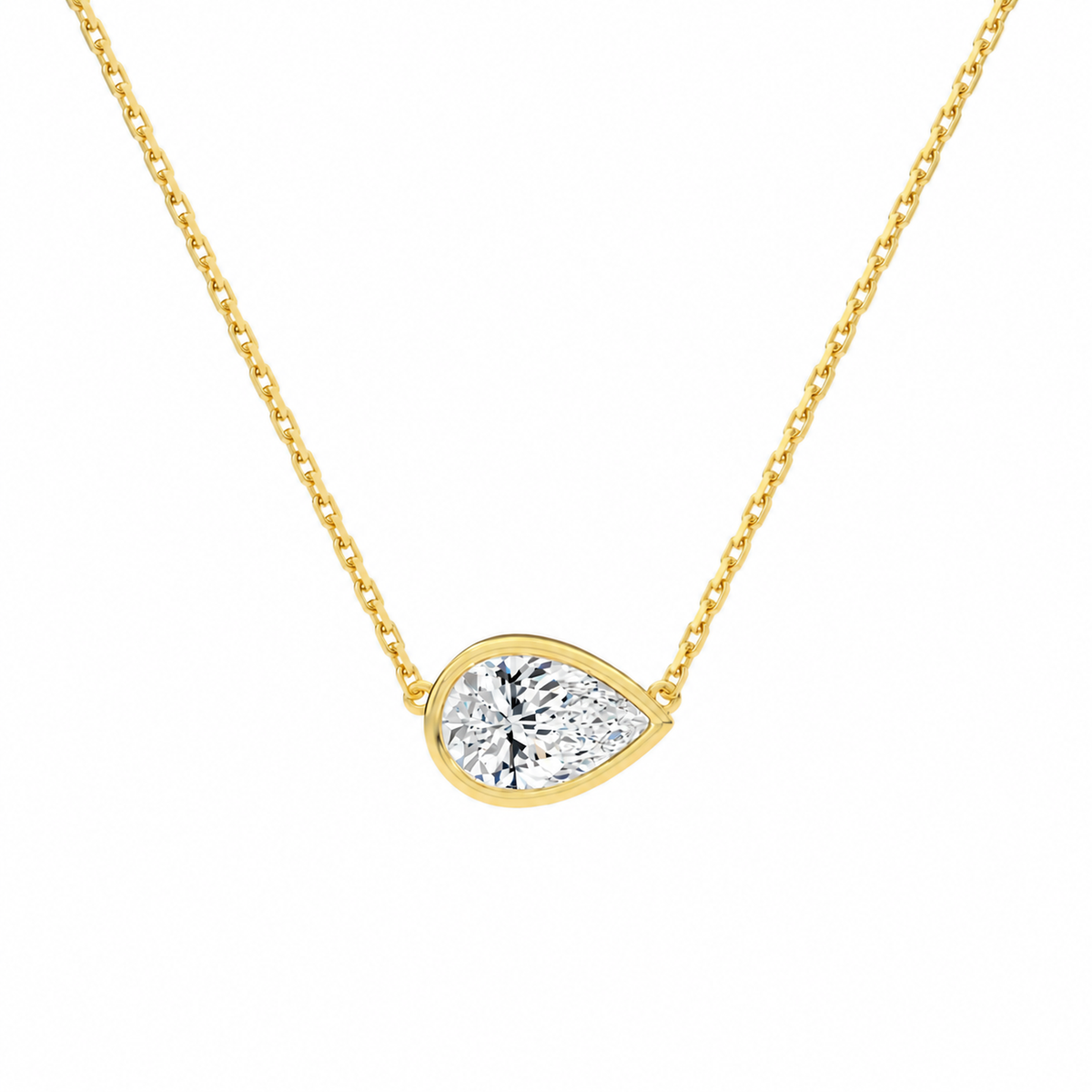 Sienna Pear Bezel Solitaire Lab-Grown Diamond Necklace in 18K Yellow Gold, front view