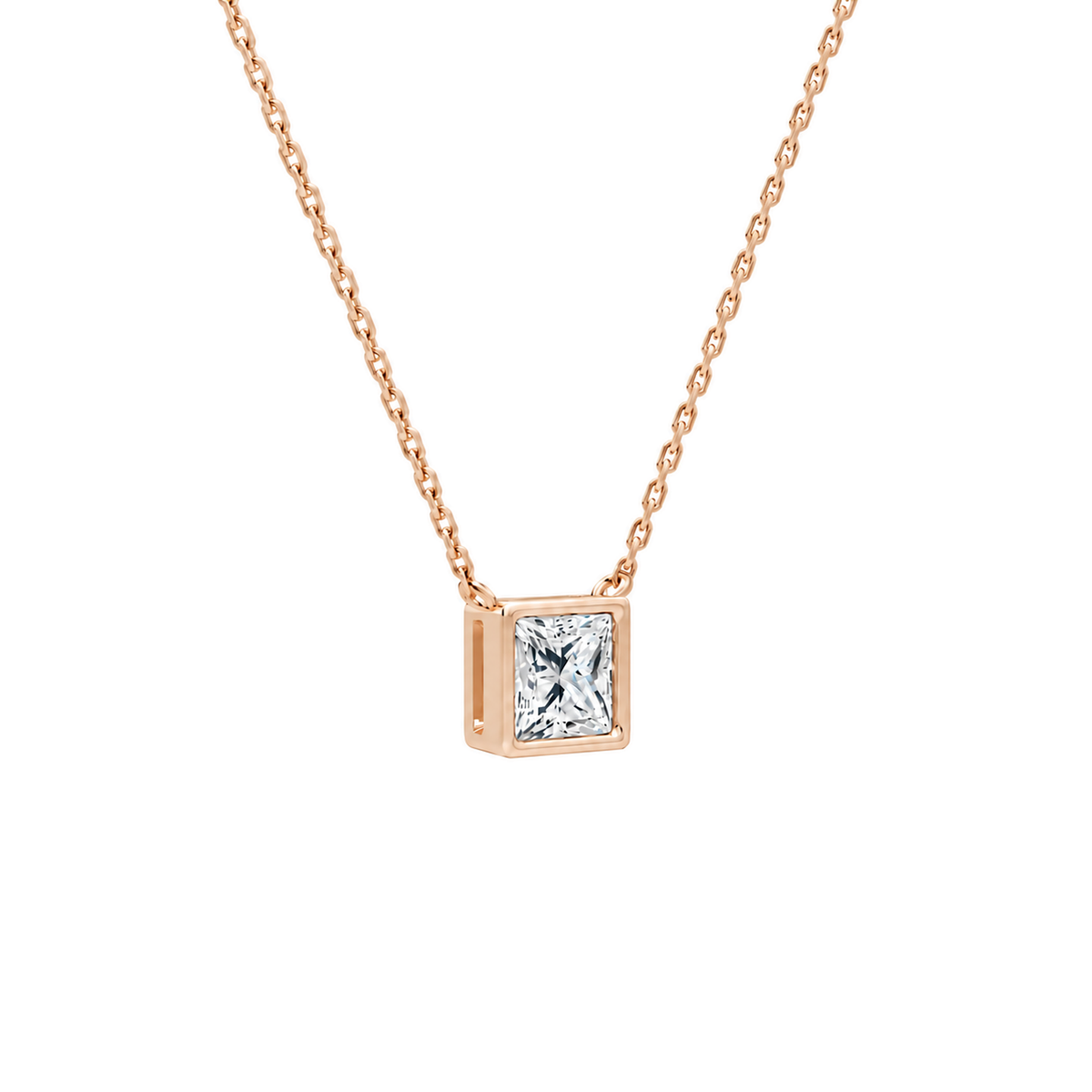 Sienna Princess Bezel Solitaire Lab-Grown Diamond Necklace in 14K Rose Gold, alternate product view