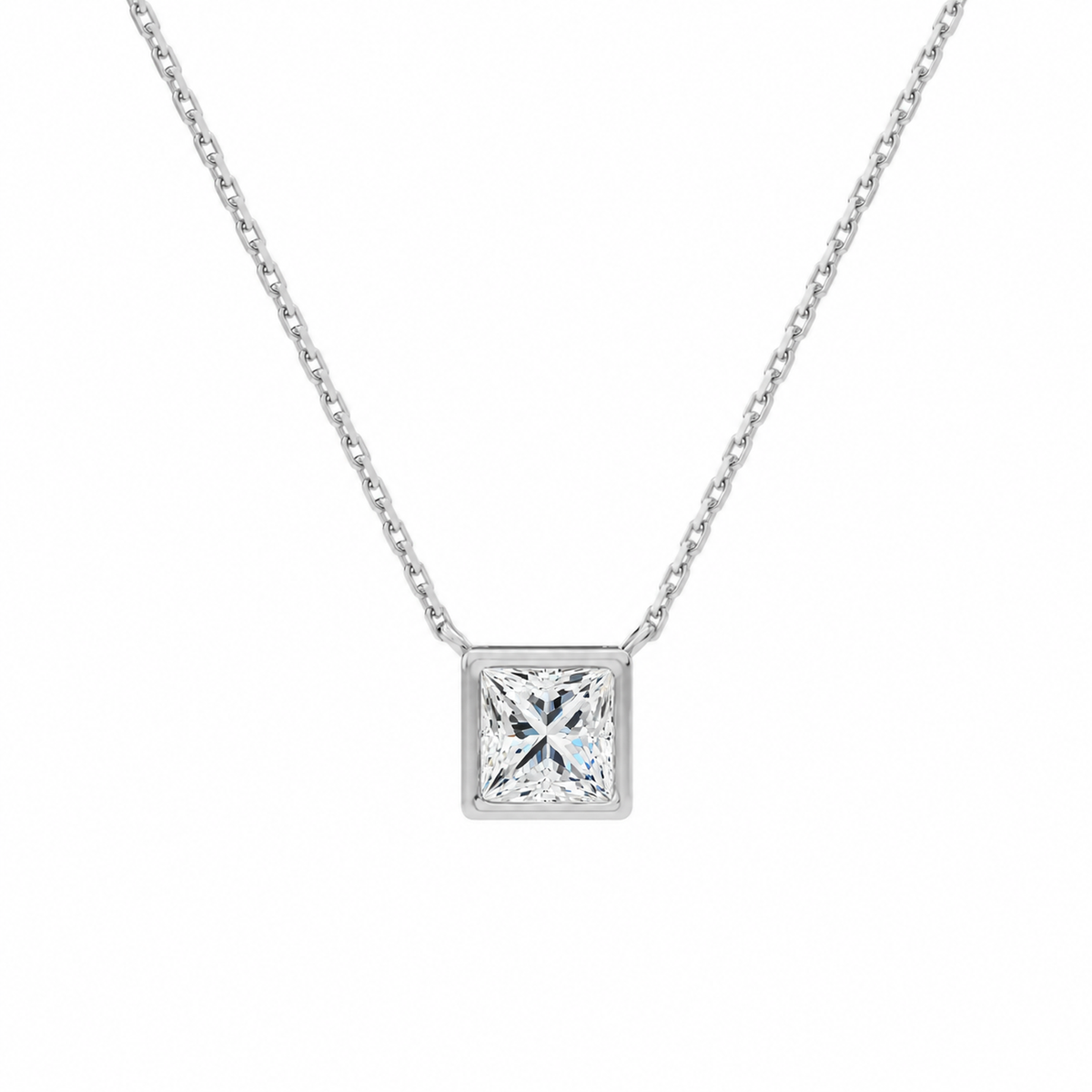 Sienna Princess Bezel Solitaire Lab-Grown Diamond Necklace in 14K White Gold, front view