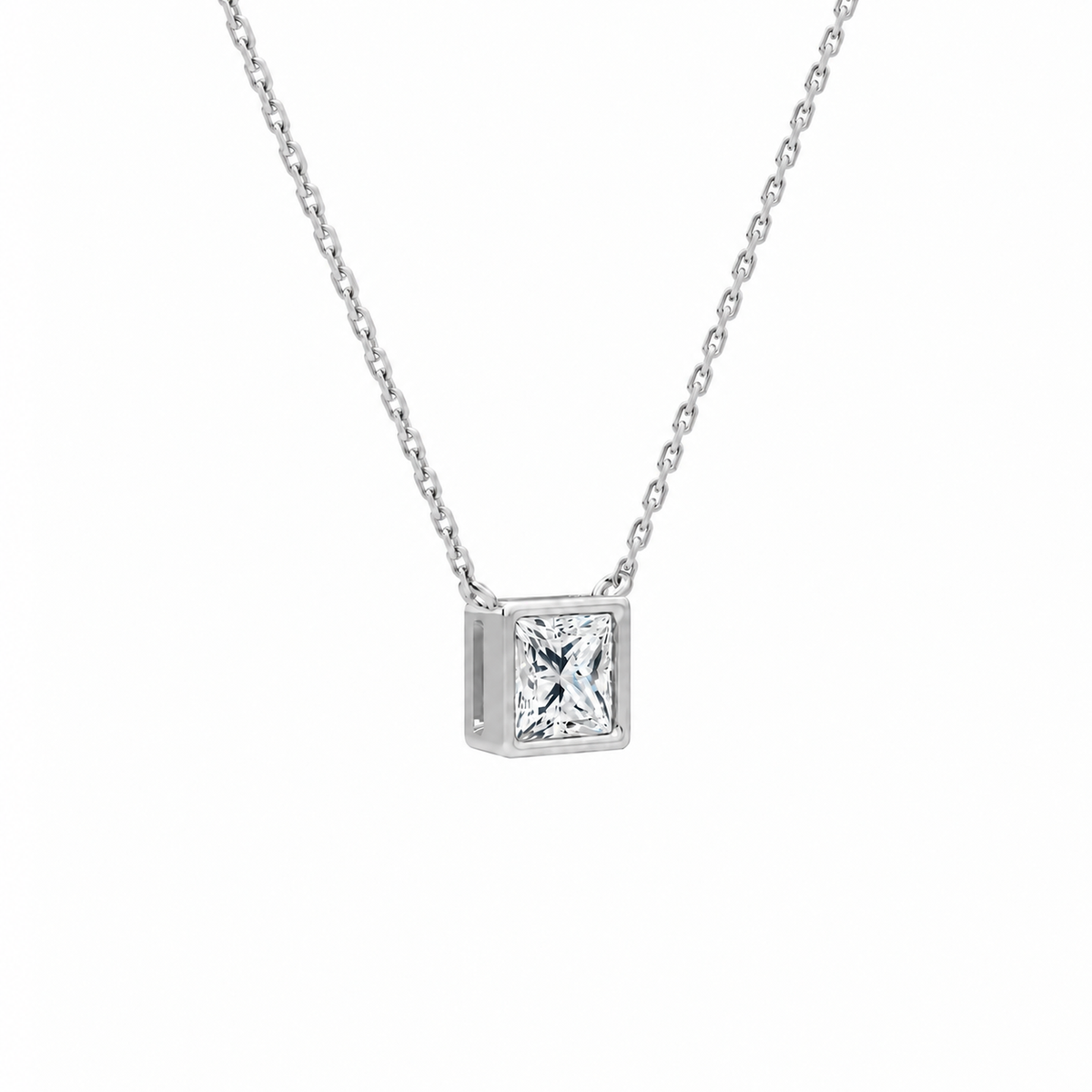 Sienna Princess Bezel Solitaire Lab-Grown Diamond Necklace in 14K White Gold, alternate product view