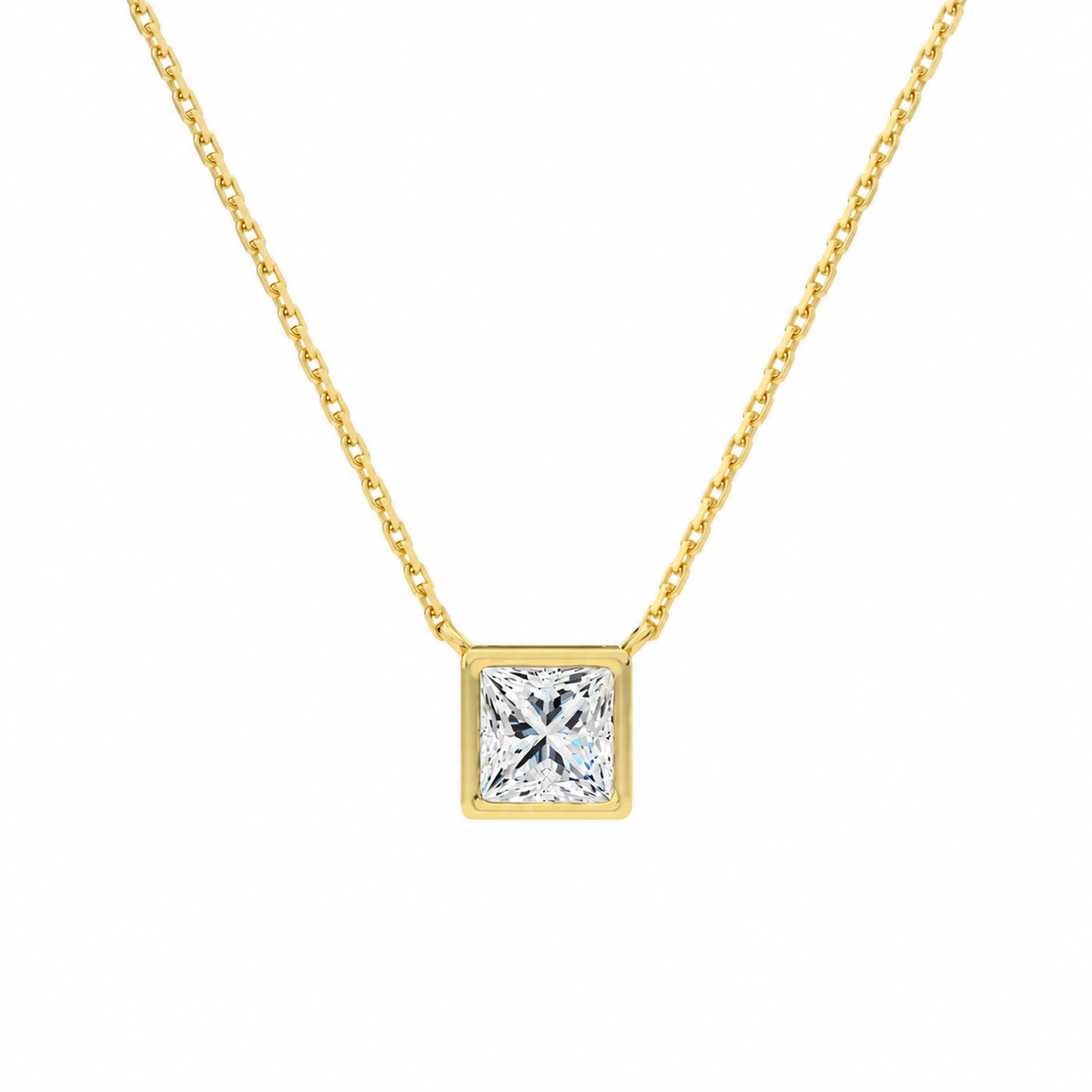 Sienna Princess Bezel Solitaire Lab-Grown Diamond Necklace in 18K Yellow Gold, front view