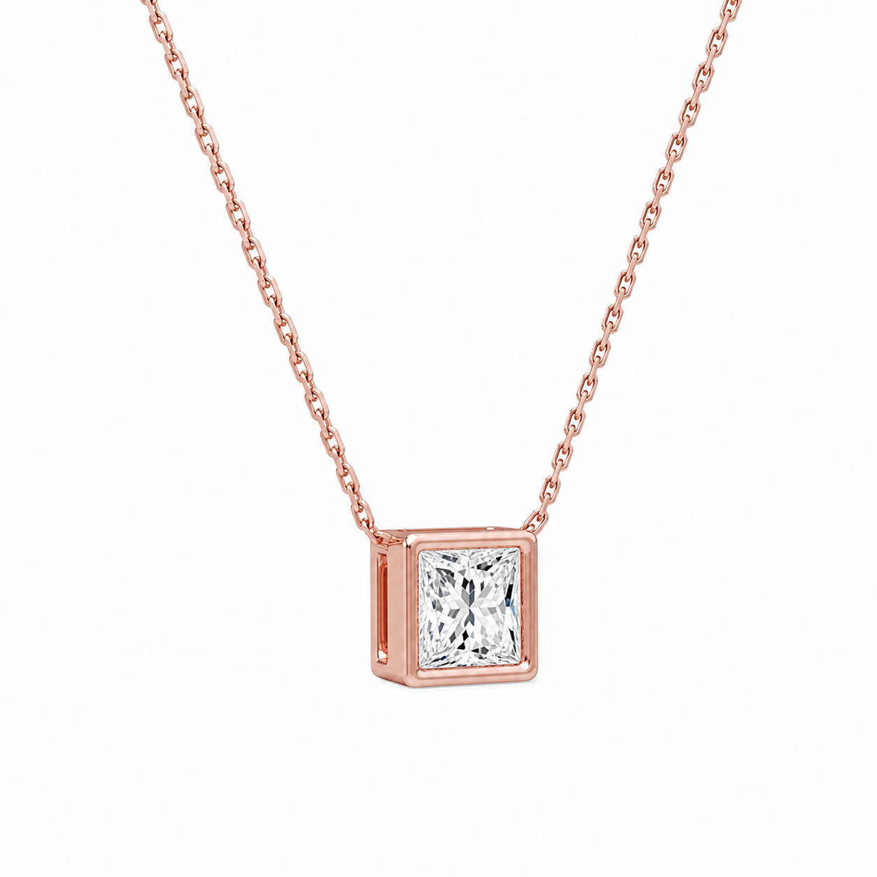 Sienna Princess Bezel Solitaire Diamond Necklace in 14K Rose Gold second product view