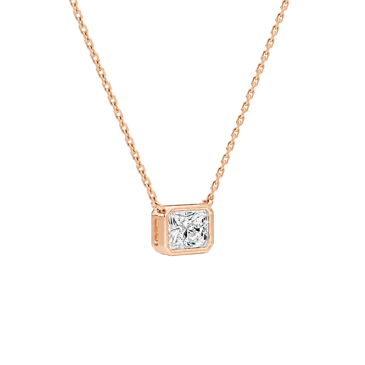 Sienna Radiant Bezel Solitaire Lab-Grown Diamond Necklace in 14K Rose Gold, alternate product view