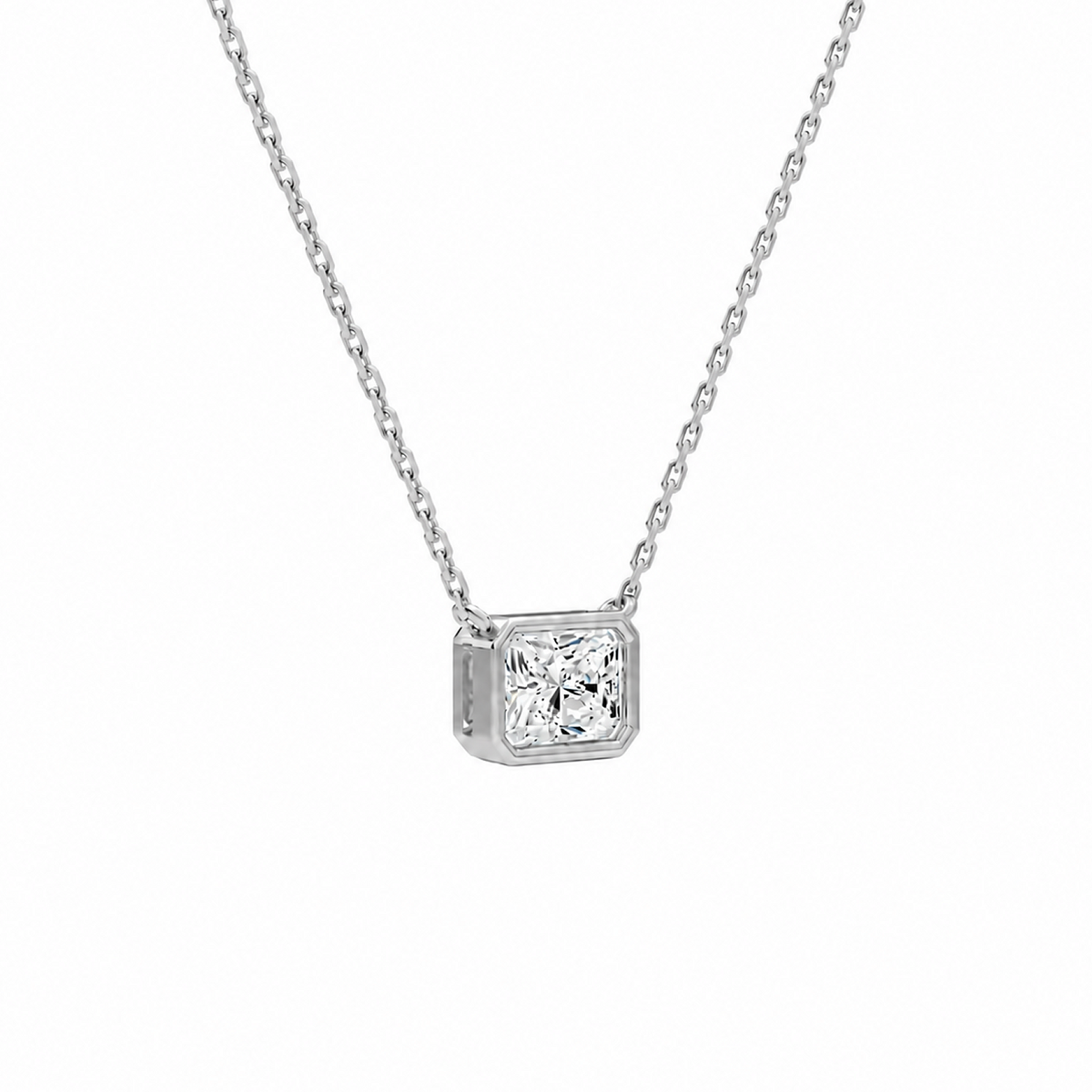 Sienna Radiant Bezel Solitaire Lab-Grown Diamond Necklace in 14K White Gold, alternate product view