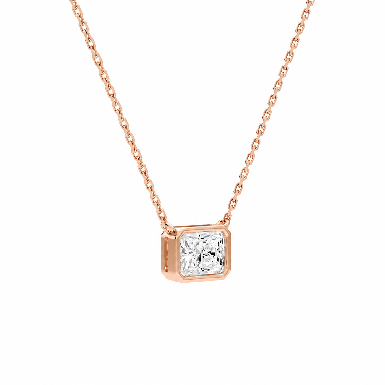 Sienna Radiant Bezel Solitaire Diamond Necklace in 14K Rose Gold second product view