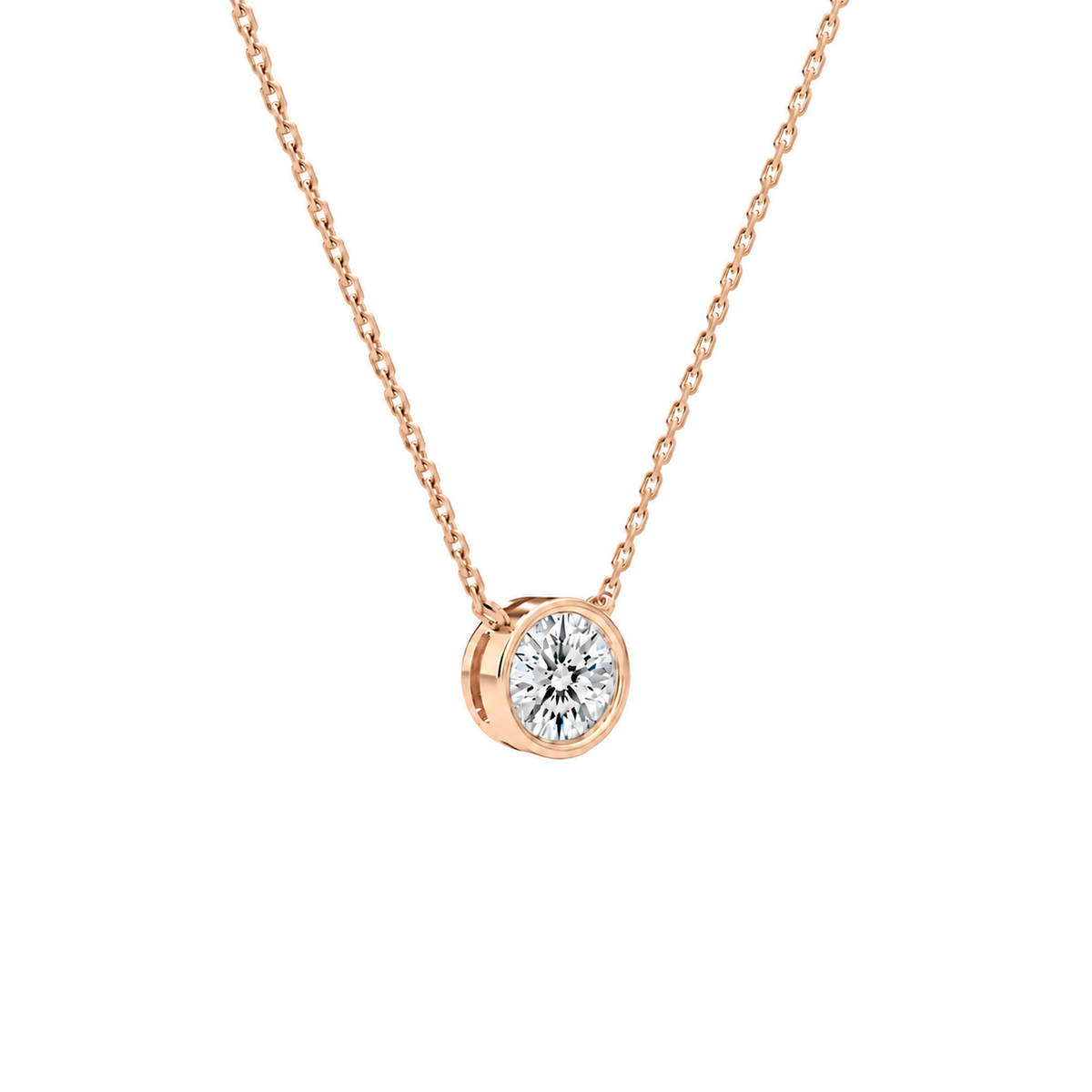 Sienna Round Bezel Solitaire Lab-Grown Diamond Necklace in 14K Rose Gold, alternate product view