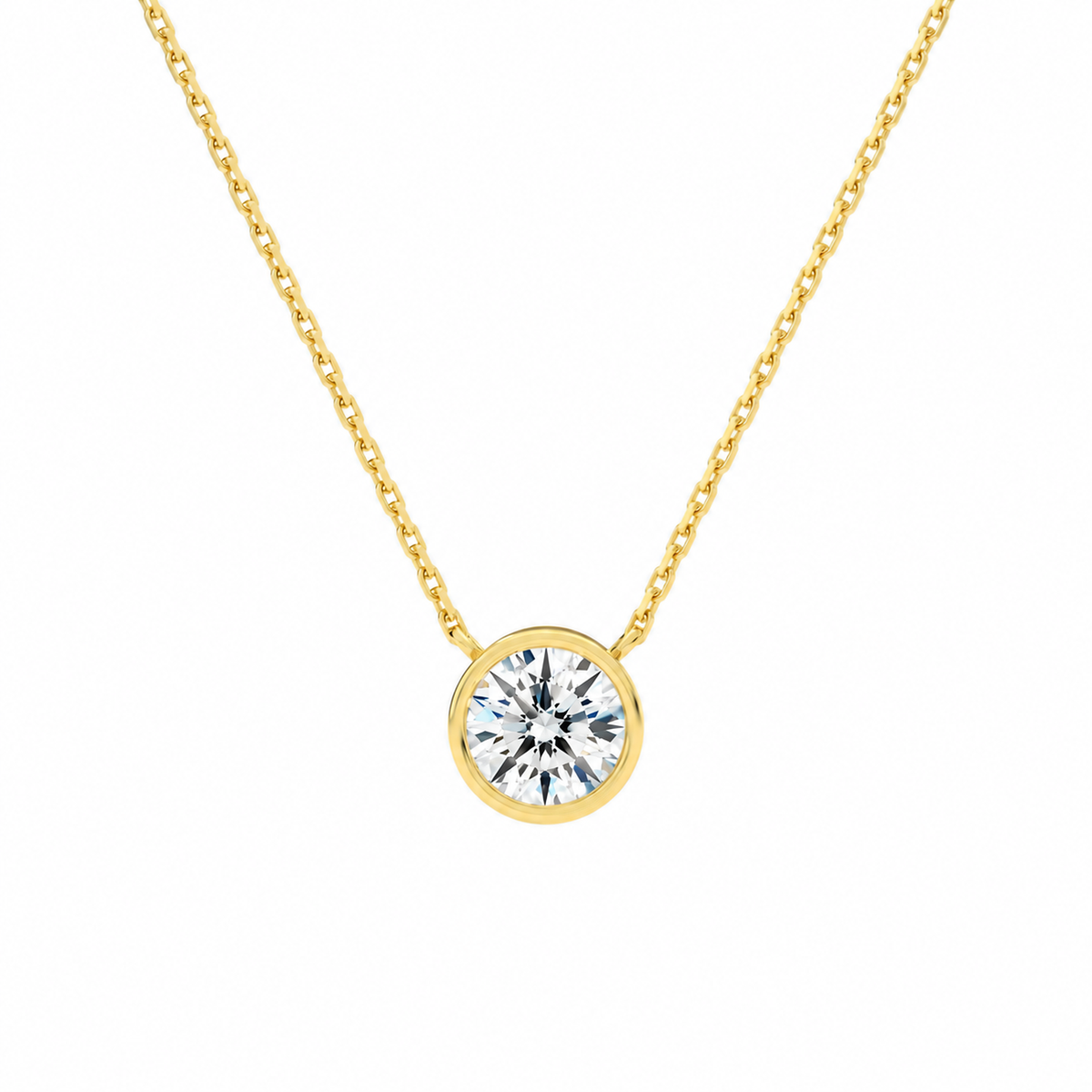 Sienna Round Bezel Solitaire Lab-Grown Diamond Necklace in 14K Yellow Gold, front view