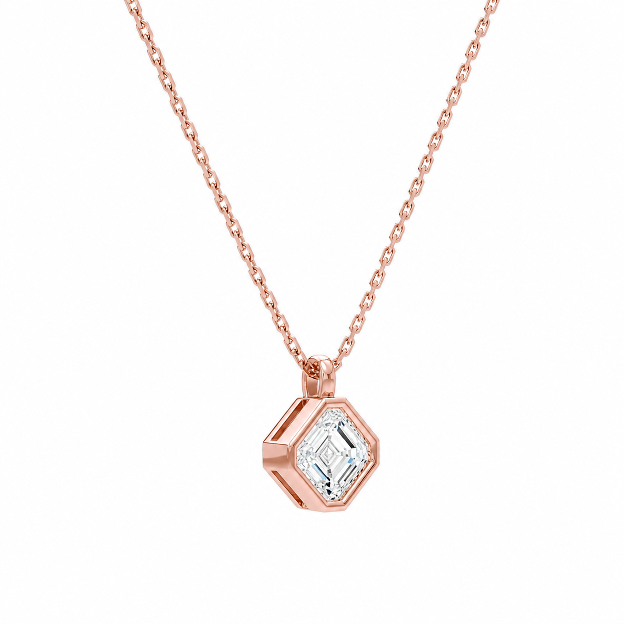 Stellaire Asscher Bezel Solitaire Diamond Pendant Necklace in 14K Rose Gold second product view