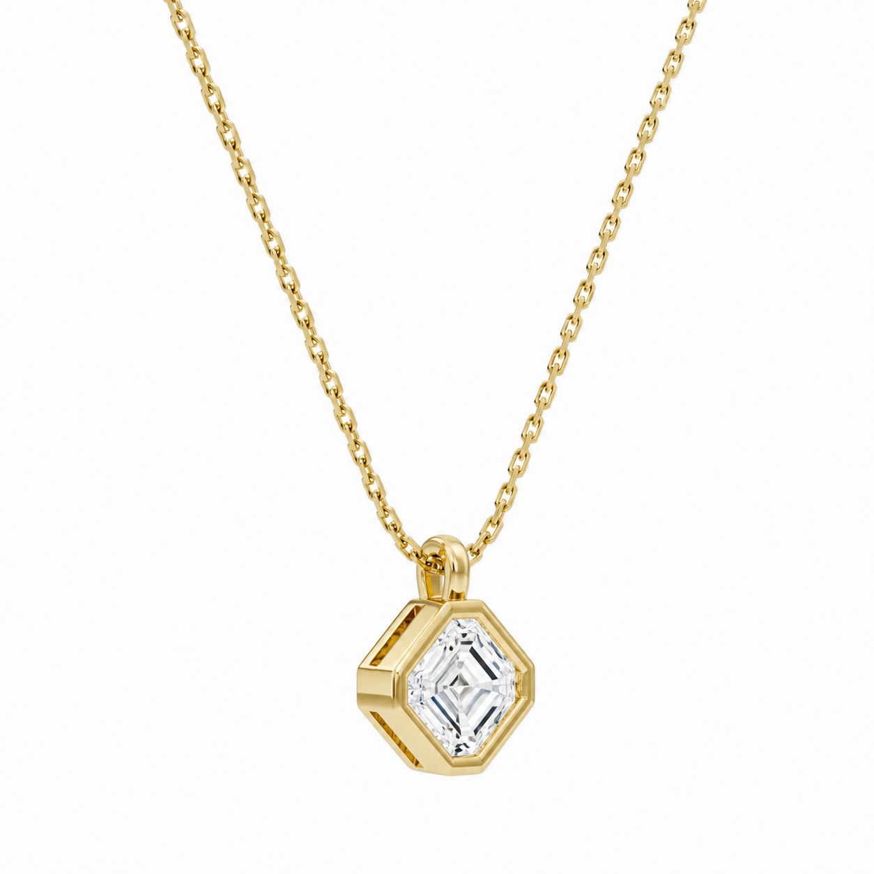 Stellaire Asscher Bezel Solitaire Diamond Pendant Necklace in 14K Yellow Gold second product view