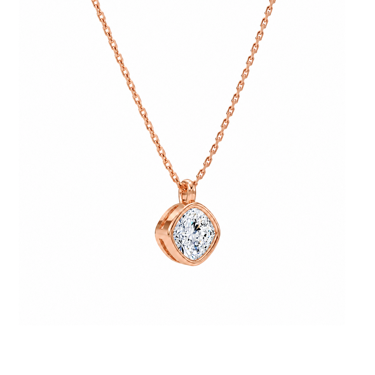 Stellaire Cushion Bezel Solitaire Lab-Grown Diamond Pendant Necklace in 14K Rose Gold, alternate product view