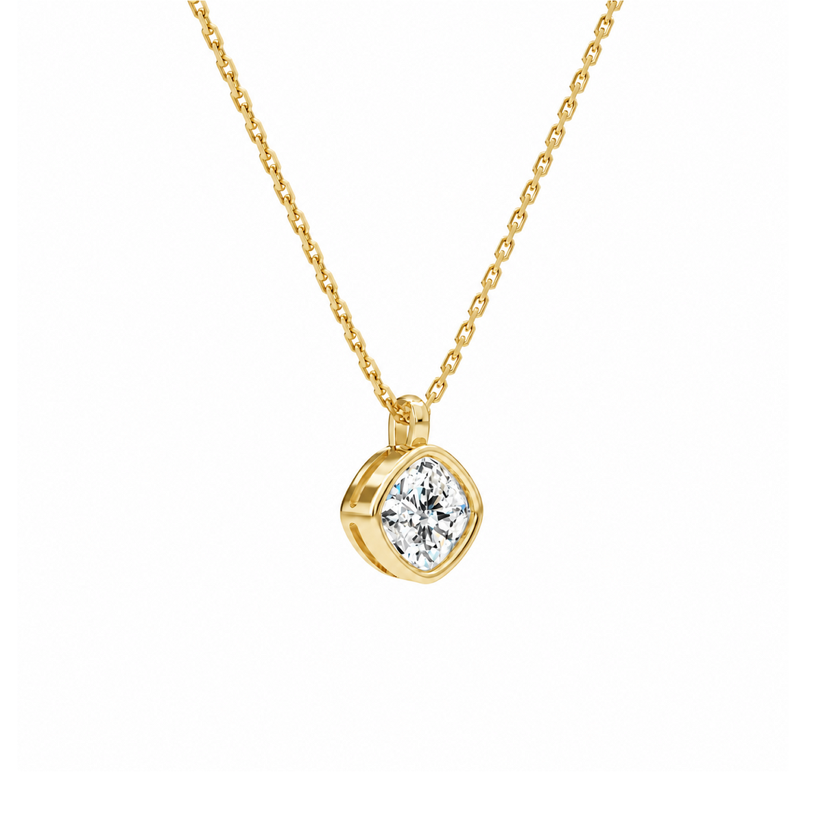 Stellaire Cushion Bezel Solitaire Lab-Grown Diamond Pendant Necklace in 14K Yellow Gold, alternate product view