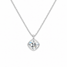 Stellaire Cushion Bezel Solitaire Lab-Grown Diamond Pendant Necklace in 18K White Gold, front view