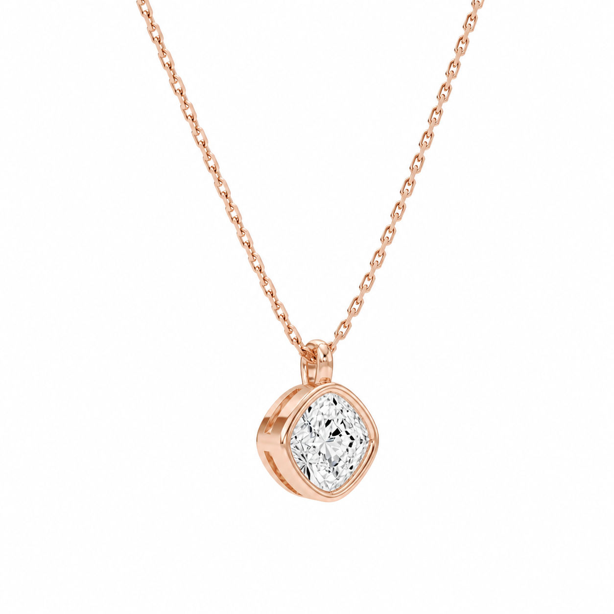 Stellaire Cushion Bezel Solitaire Diamond Pendant Necklace in 14K Rose Gold second product view