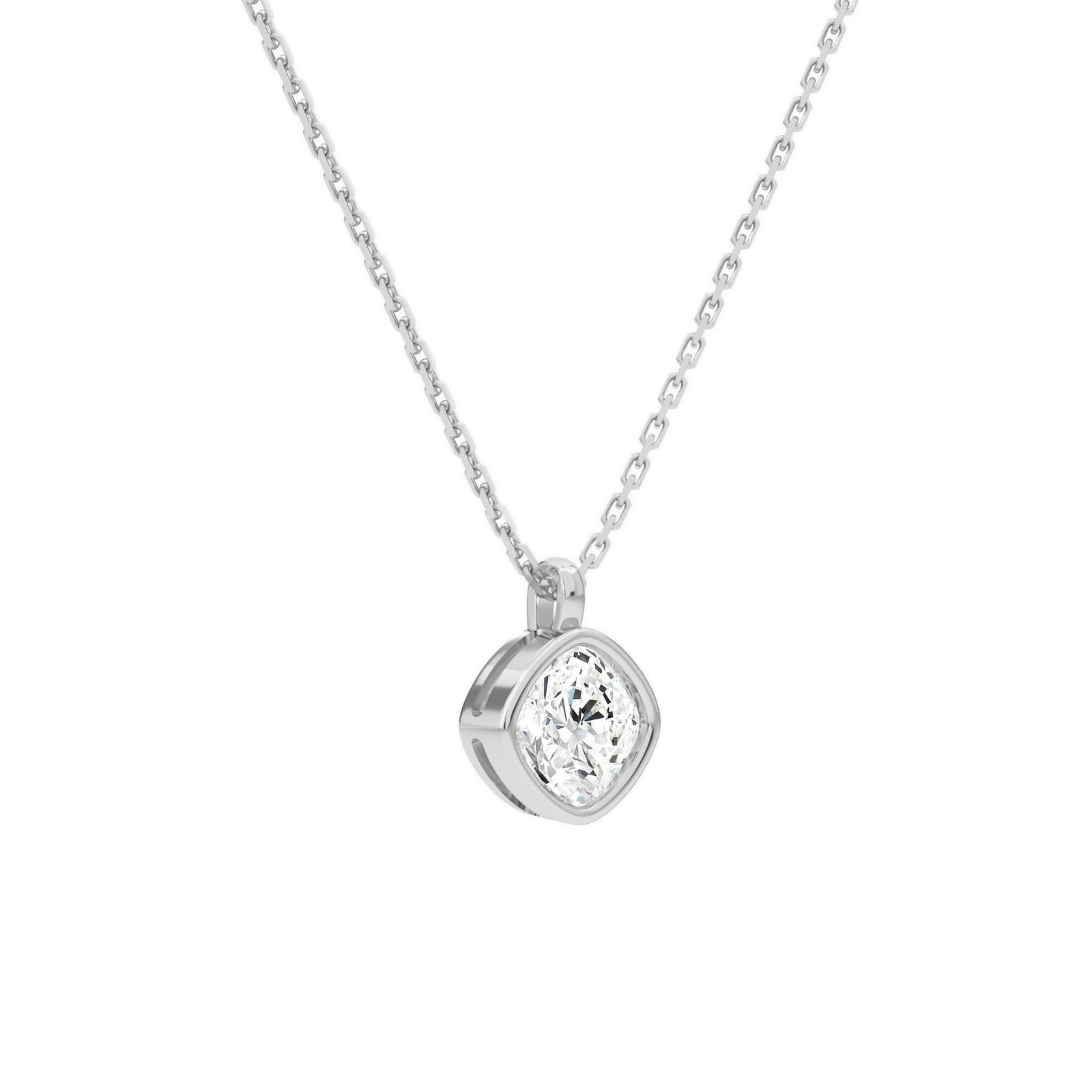 Stellaire Cushion Bezel Solitaire Diamond Pendant Necklace in 14K White Gold second product view