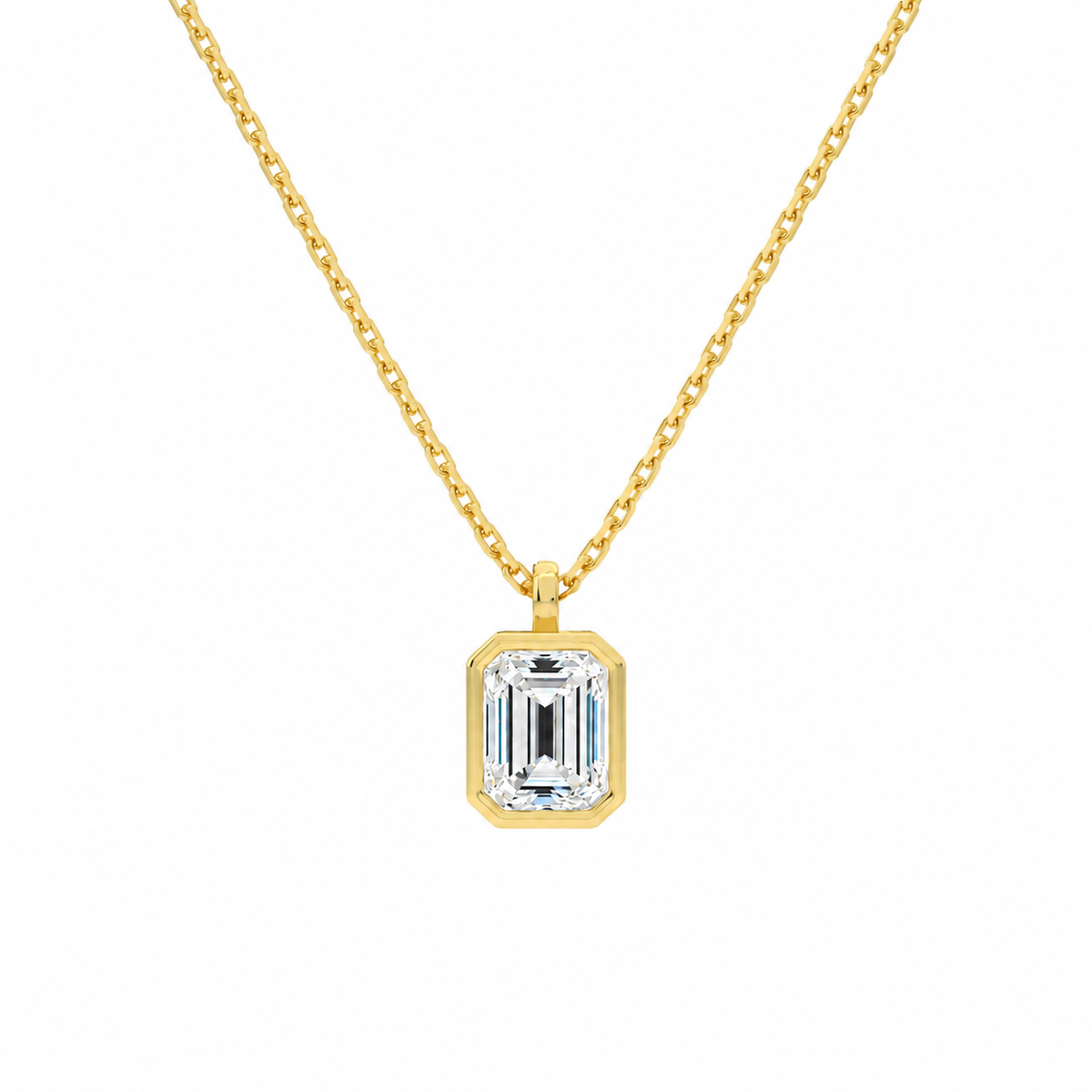 Stellaire Emerald Bezel Solitaire Lab-Grown Diamond Pendant Necklace in 14K Yellow Gold, front view