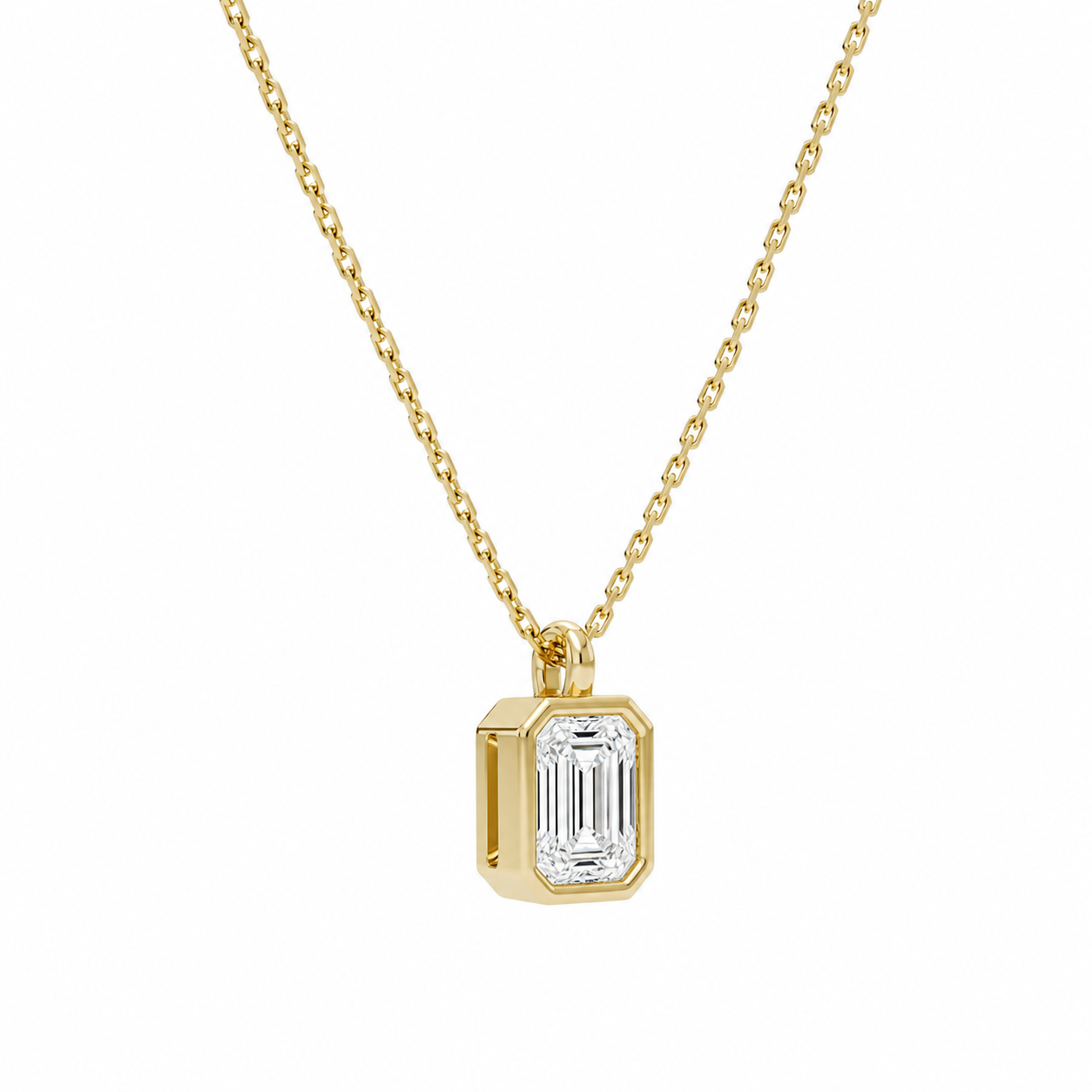 Stellaire Emerald Bezel Solitaire Diamond Pendant Necklace in 18K Yellow Gold second product view
