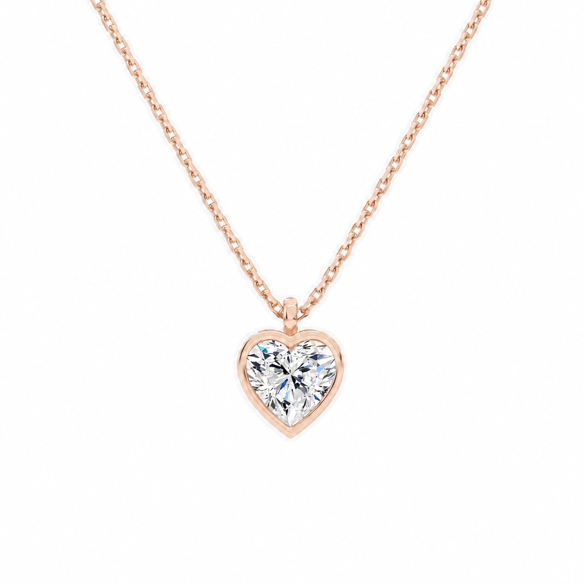 Stellaire Heart Bezel Solitaire Lab-Grown Diamond Pendant Necklace in 14K Rose Gold, front view
