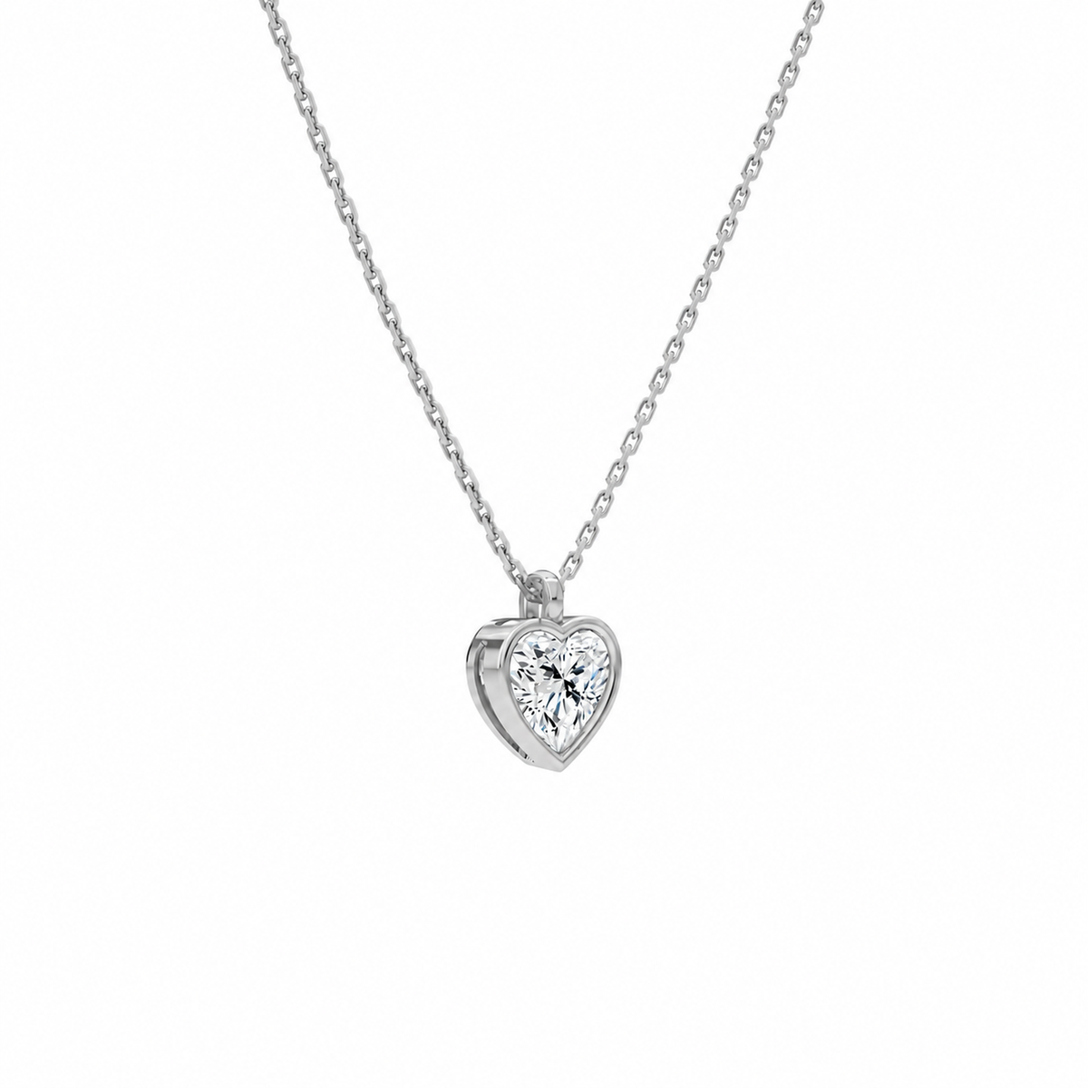 Stellaire Heart Bezel Solitaire Lab-Grown Diamond Pendant Necklace in 14K White Gold, alternate product view