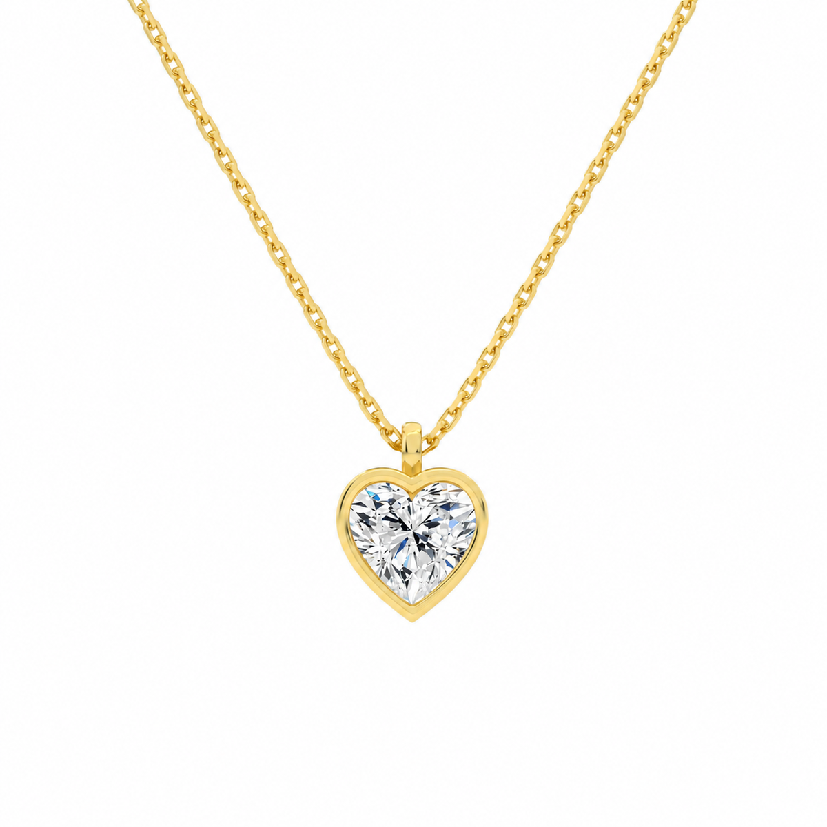 Stellaire Heart Bezel Solitaire Lab-Grown Diamond Pendant Necklace in 18K Yellow Gold, front view