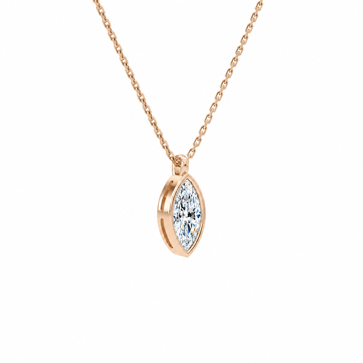 Stellaire Marquise Bezel Solitaire Lab-Grown Diamond Pendant Necklace in 14K Rose Gold, alternate product view