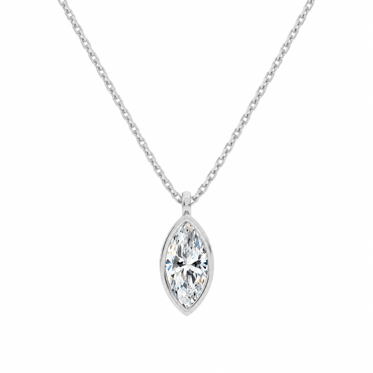 Stellaire Marquise Bezel Solitaire Lab-Grown Diamond Pendant Necklace in 18K White Gold, front view