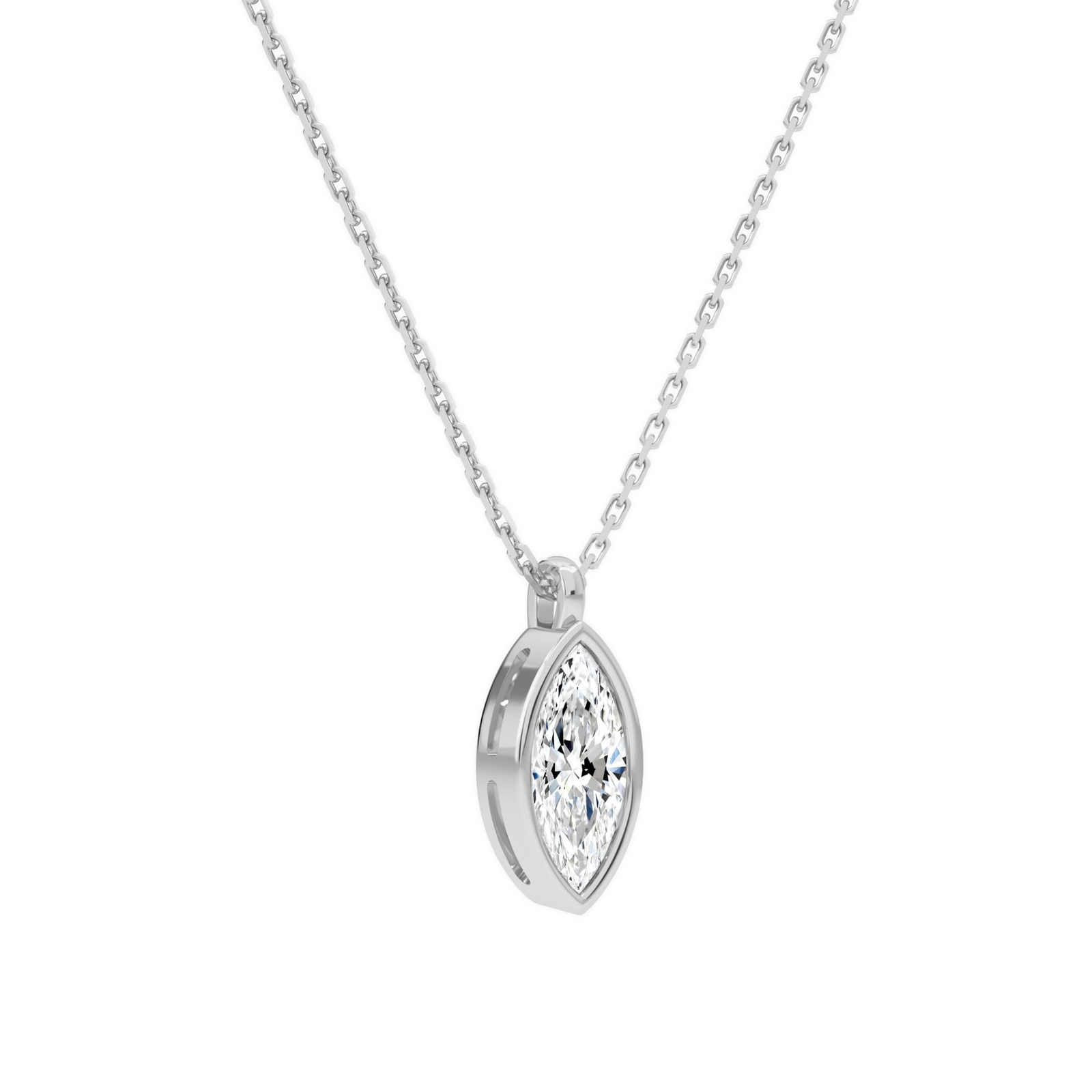 Stellaire Marquise Bezel Solitaire Diamond Pendant Necklace in 14K White Gold second product view