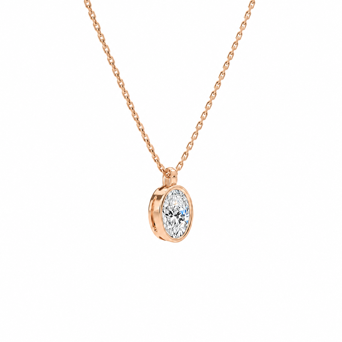 Stellaire Oval Bezel Solitaire Lab-Grown Diamond Pendant Necklace in 14K Rose Gold, alternate product view