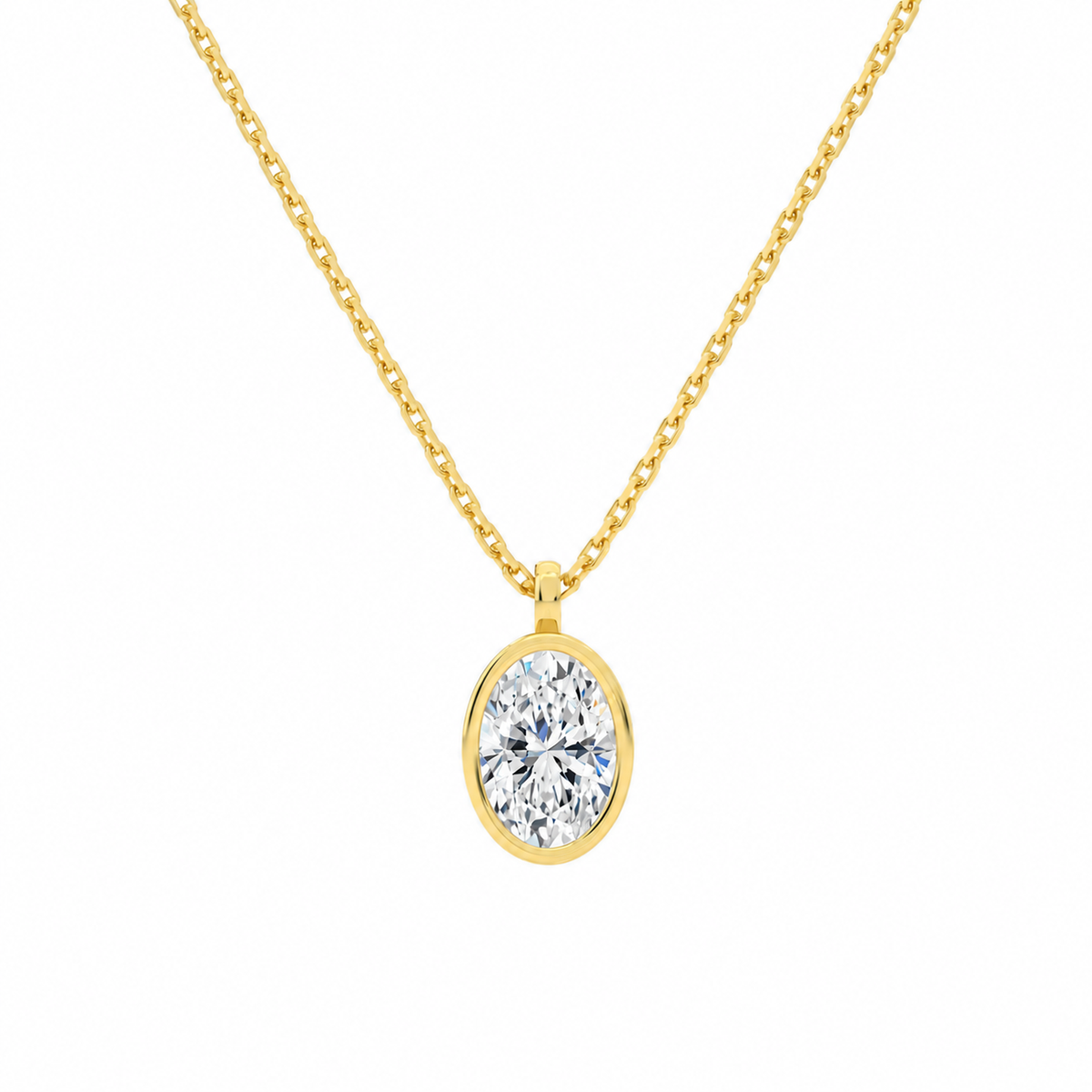 Stellaire Oval Bezel Solitaire Lab-Grown Diamond Pendant Necklace in 14K Yellow Gold, front view