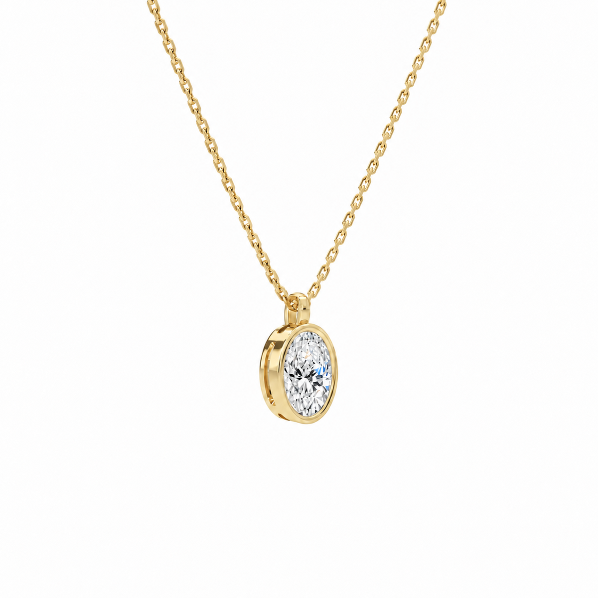 Stellaire Oval Bezel Solitaire Lab-Grown Diamond Pendant Necklace in 14K Yellow Gold, alternate product view