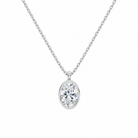 Stellaire Oval Bezel Solitaire Lab-Grown Diamond Pendant Necklace in 18K White Gold, front view