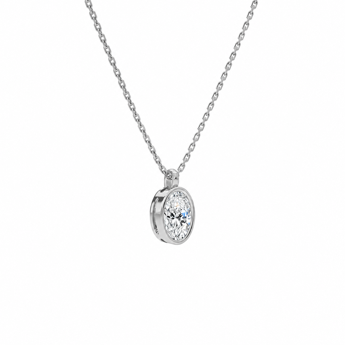 Stellaire Oval Bezel Solitaire Lab-Grown Diamond Pendant Necklace in 18K White Gold, alternate product view