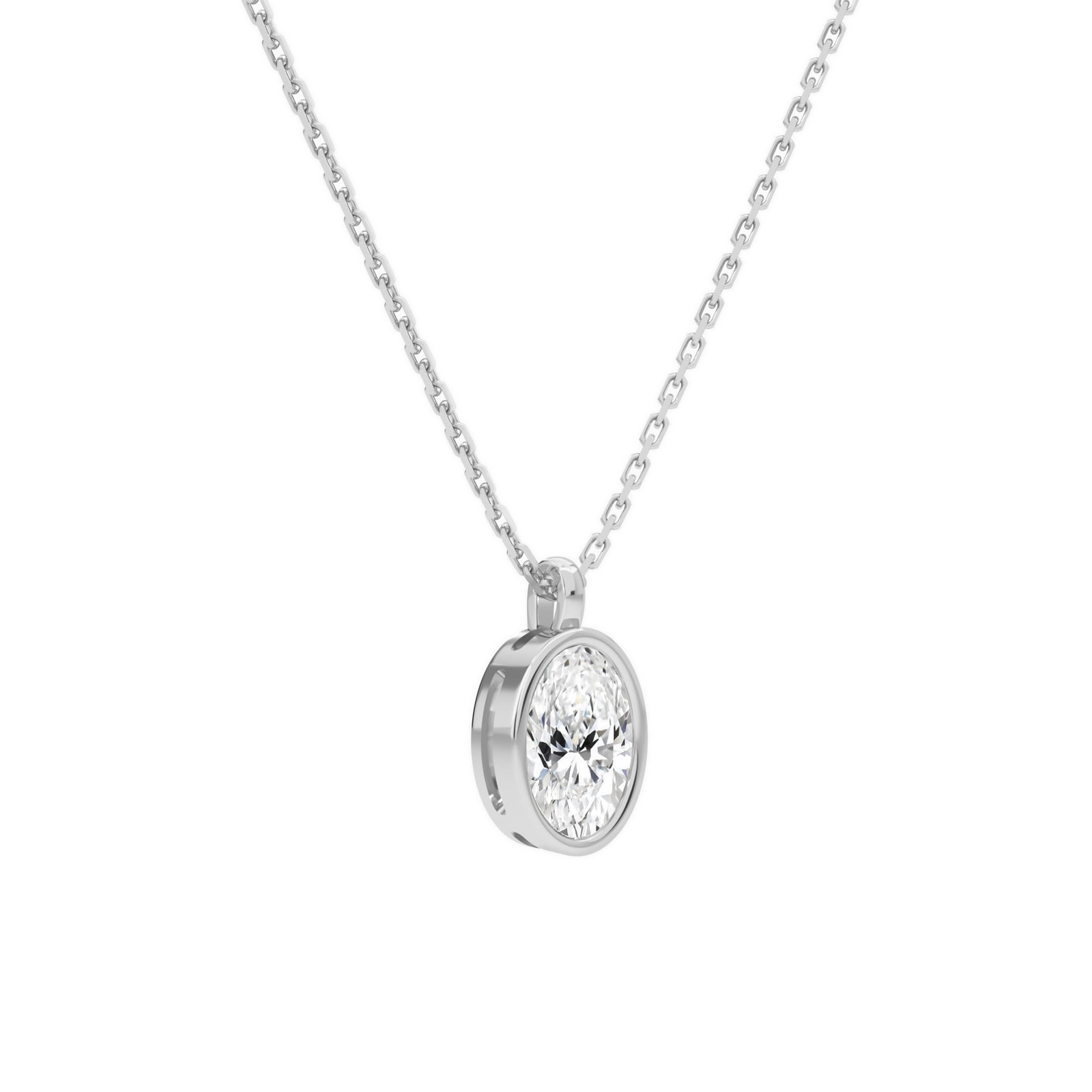 Stellaire Oval Bezel Solitaire Diamond Pendant Necklace in 14K White Gold second product view