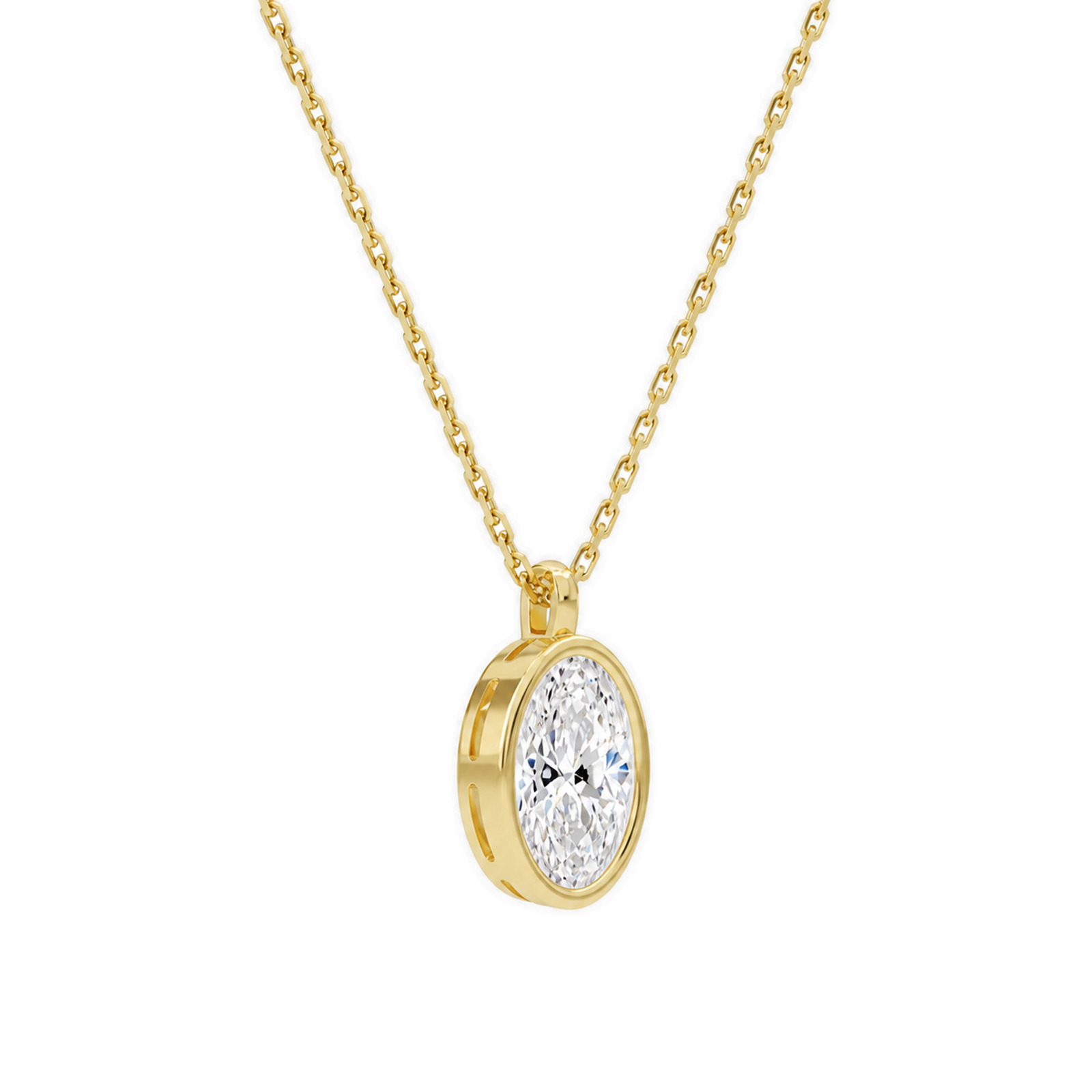 Stellaire Oval Bezel Solitaire Diamond Pendant Necklace in 14K Yellow Gold second product view