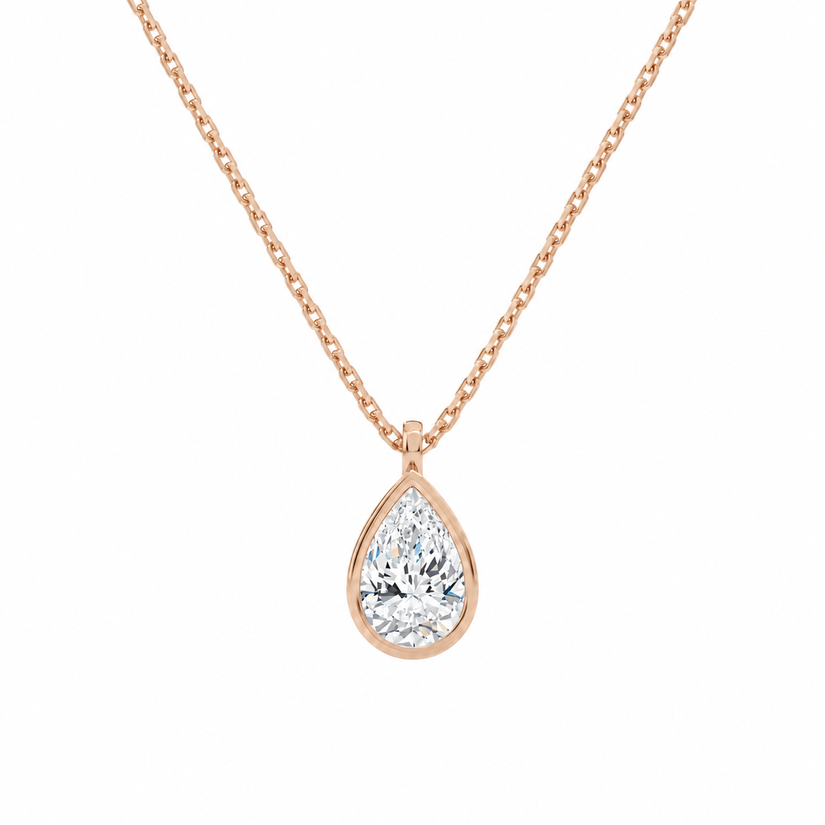 Stellaire Pear Bezel Solitaire Lab-Grown Diamond Pendant Necklace in 14K Rose Gold, front view